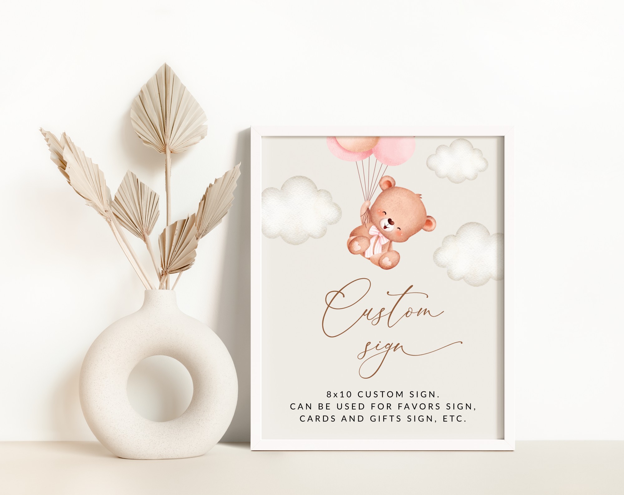 Baby Bear with Pink Balloons Custom Sign, Birthday Sign, First Birthday, Girl Birthday, Printable File, Edit Yourself, SH74 Baby Bear with Pink Balloons Custom Sign, Birthday Sign, First Birthday, Girl Birthday, Printable File, Edit Yourself, SH74