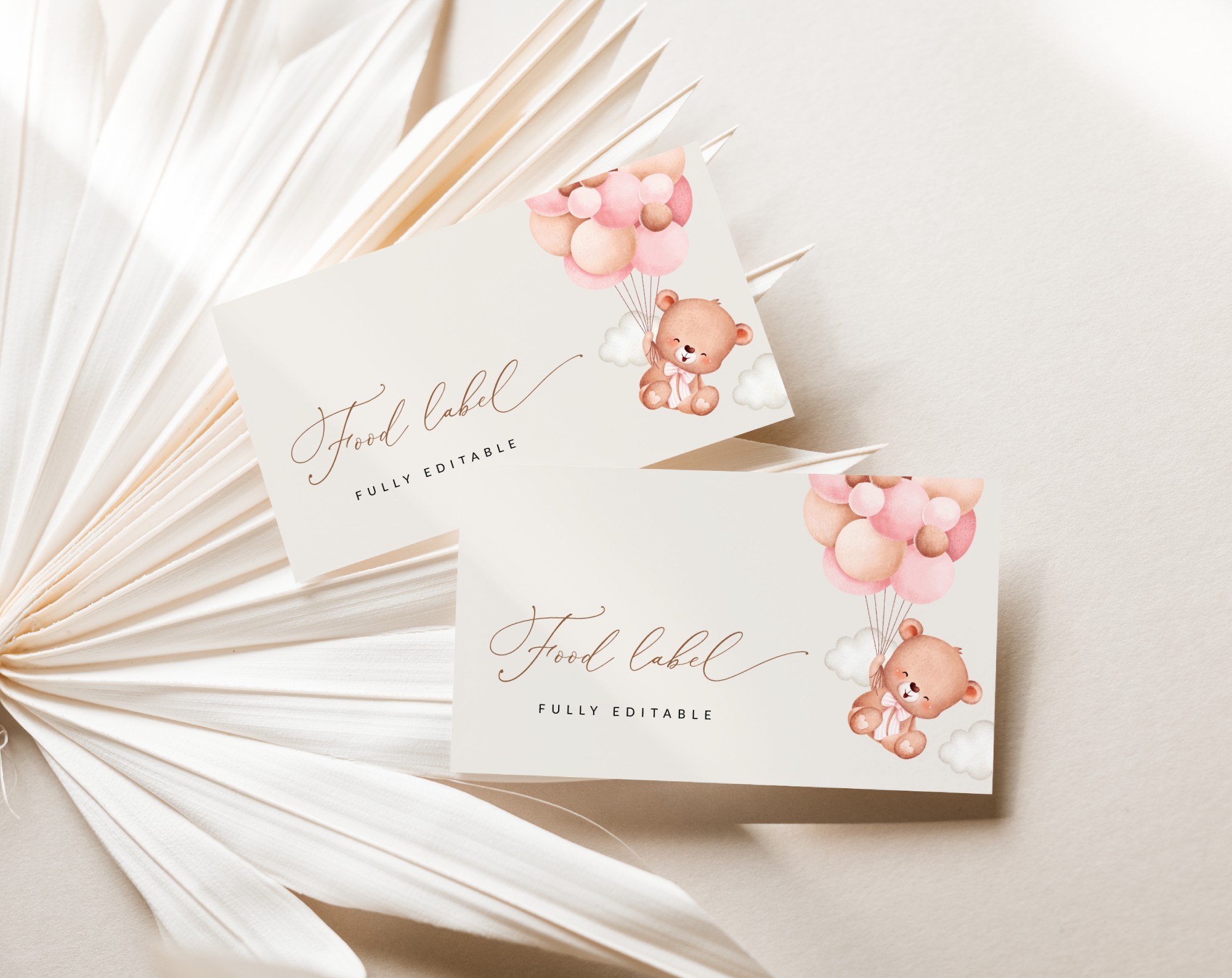 Baby Bear with Pink Balloons Food Label, First Birthday, Girl Birthday, Printable File, Edit Yourself, SH74