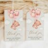 Baby Bear with Pink Balloons Favor Tags, Gift Tags, First Birthday, Girl Birthday, Printable File, Edit Yourself, SH74
