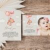 Baby Bear with Pink Balloons Thank You Card, First Birthday, Girl Birthday, Printable File, Edit Yourself, SH74