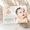 Baby Bear with Pink Balloons Thank You Card, First Birthday, Girl Birthday, Printable File, Edit Yourself, SH74