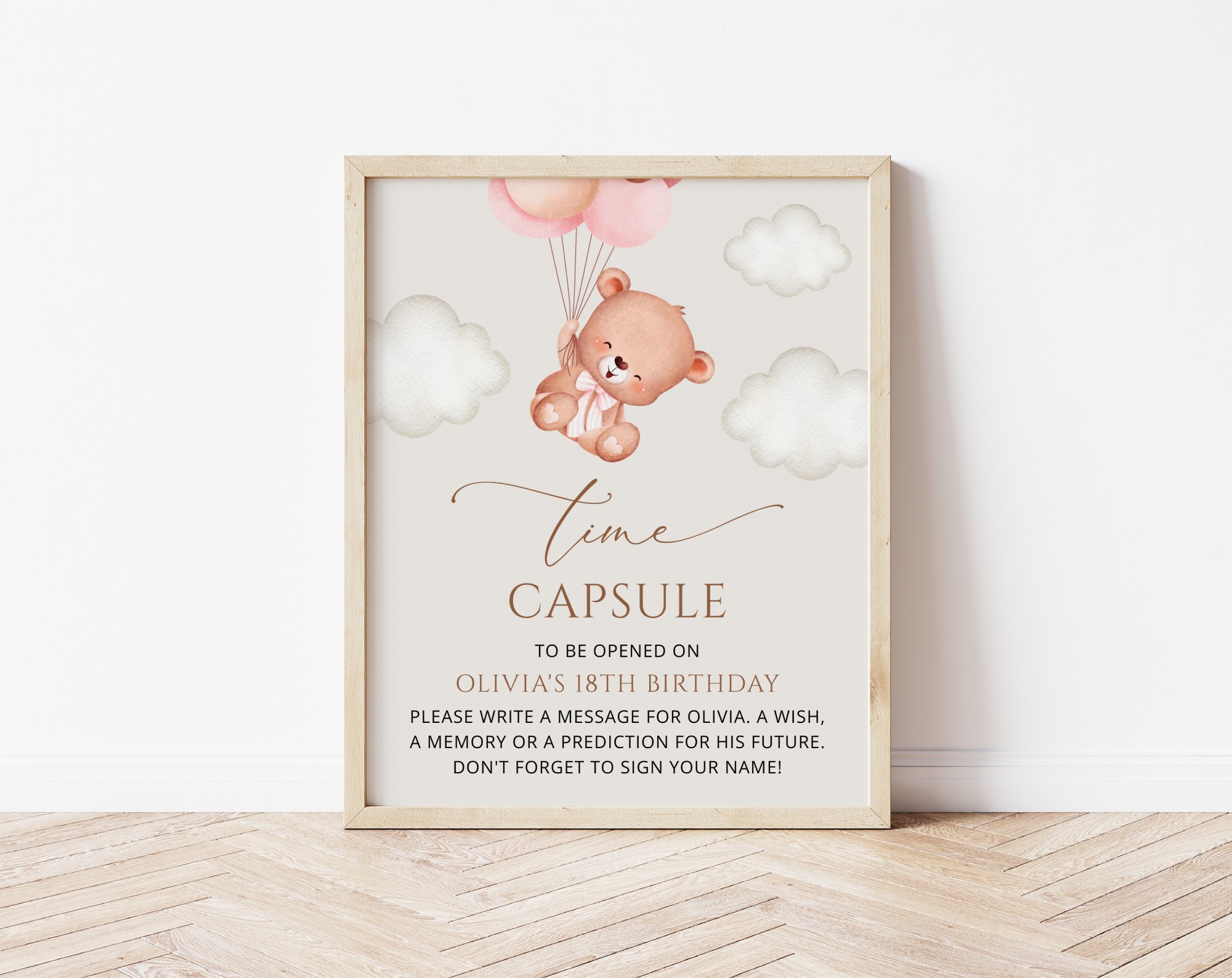 Baby Bear with Pink Balloons Time Capsule, First Birthday, Girl Birthday, Printable File, Edit Yourself, SH74 Baby Bear with Pink Balloons Time Capsule, First Birthday, Girl Birthday, Printable File, Edit Yourself, SH74