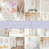 Baby Bear with Purple Balloons First Birthday Bundle, Girl Birthday, Printable File, Edit Yourself, SH75