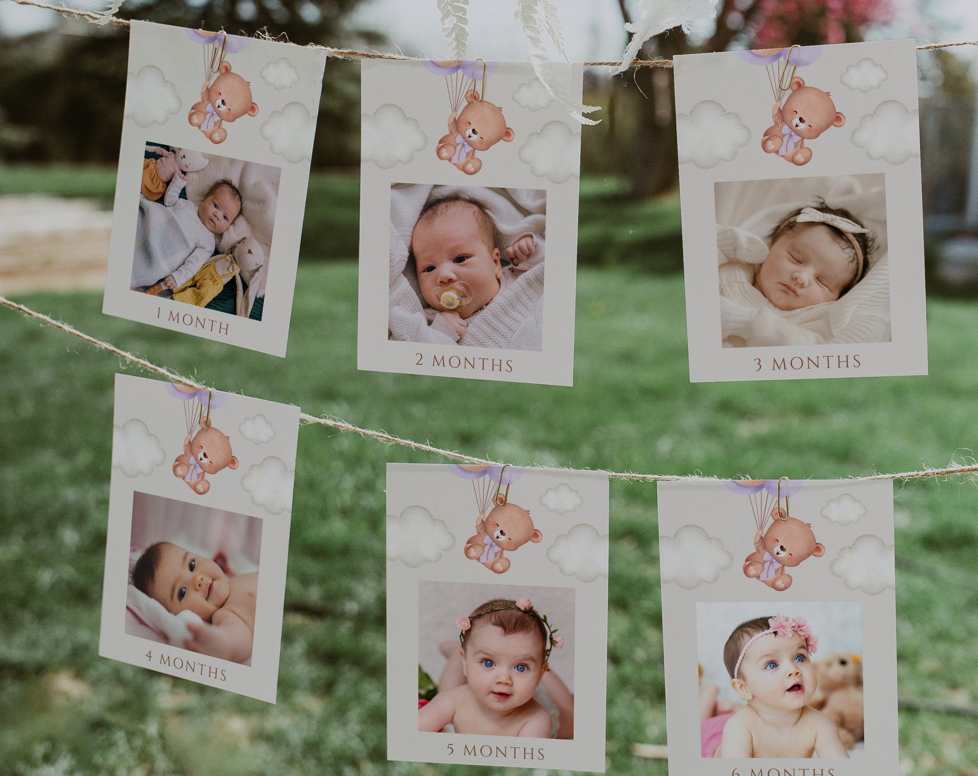 Baby Bear with Purple Balloons First Year Photos, First Birthday, Girl Birthday, Printable File, Edit Yourself, SH75