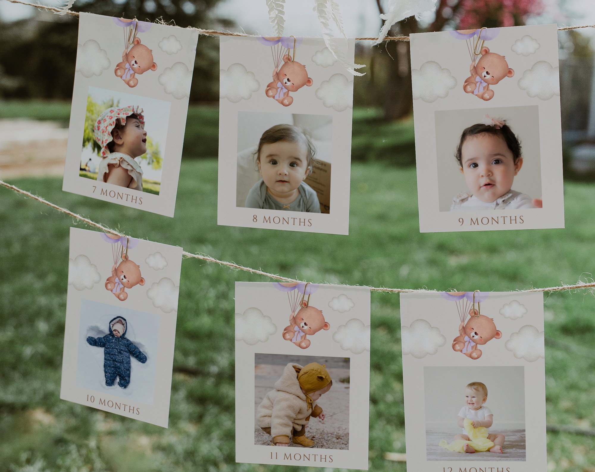 Baby Bear with Purple Balloons First Year Photos, First Birthday, Girl Birthday, Printable File, Edit Yourself, SH75