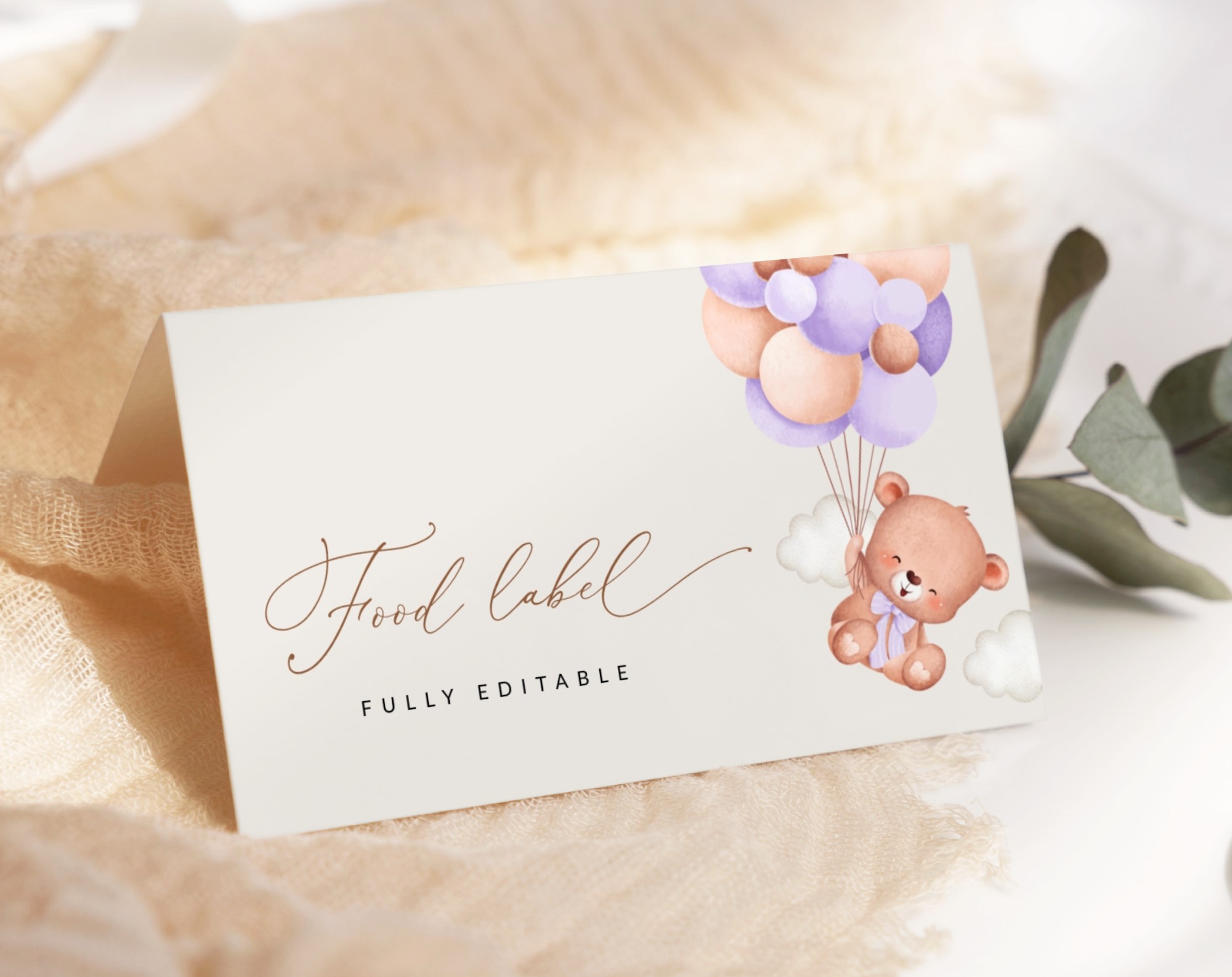 Baby Bear with Purple Balloons Food Label, First Birthday, Girl Birthday, Printable File, Edit Yourself, SH75 Baby Bear with Purple Balloons Food Label, First Birthday, Girl Birthday, Printable File, Edit Yourself, SH75