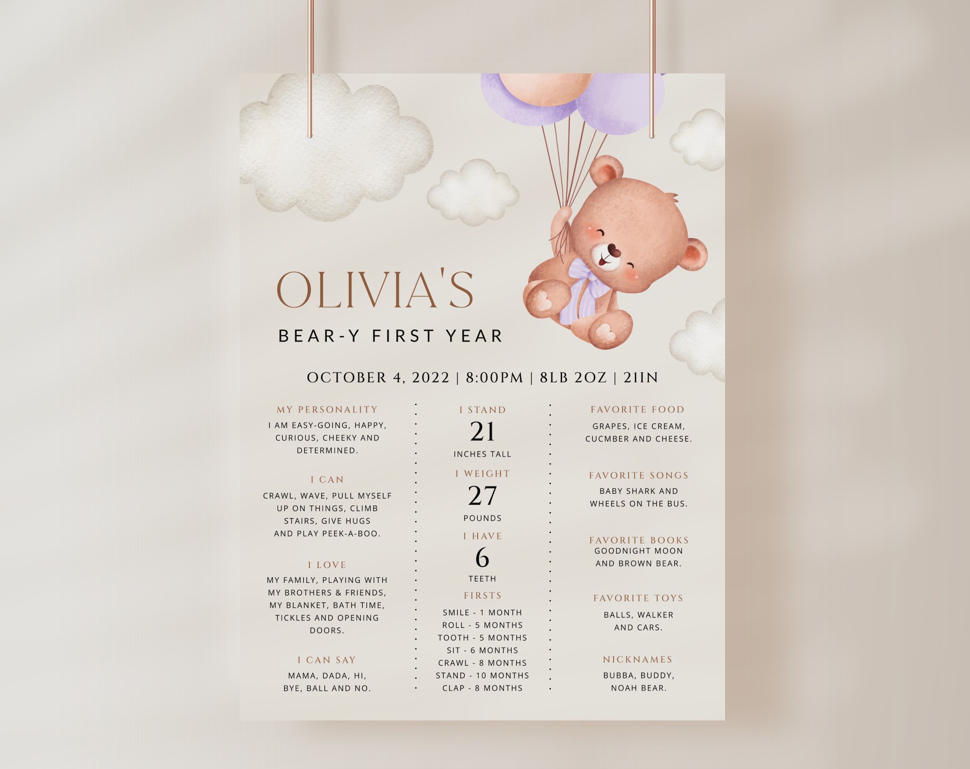Baby Bear with Purple Balloons Milestone Sign, Birthday Sign, First Birthday, Girl Birthday, Printable File, Edit Yourself, SH75 Baby Bear with Purple Balloons Milestone Sign, Birthday Sign, First Birthday, Girl Birthday, Printable File, Edit Yourself, SH75