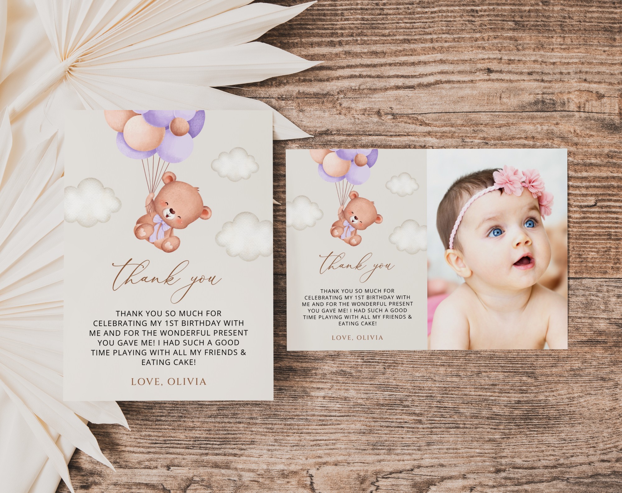 Baby Bear with Purple Balloons Thank You Card, First Birthday, Girl Birthday, Printable File, Edit Yourself, SH75 Baby Bear with Purple Balloons Thank You Card, First Birthday, Girl Birthday, Printable File, Edit Yourself, SH75