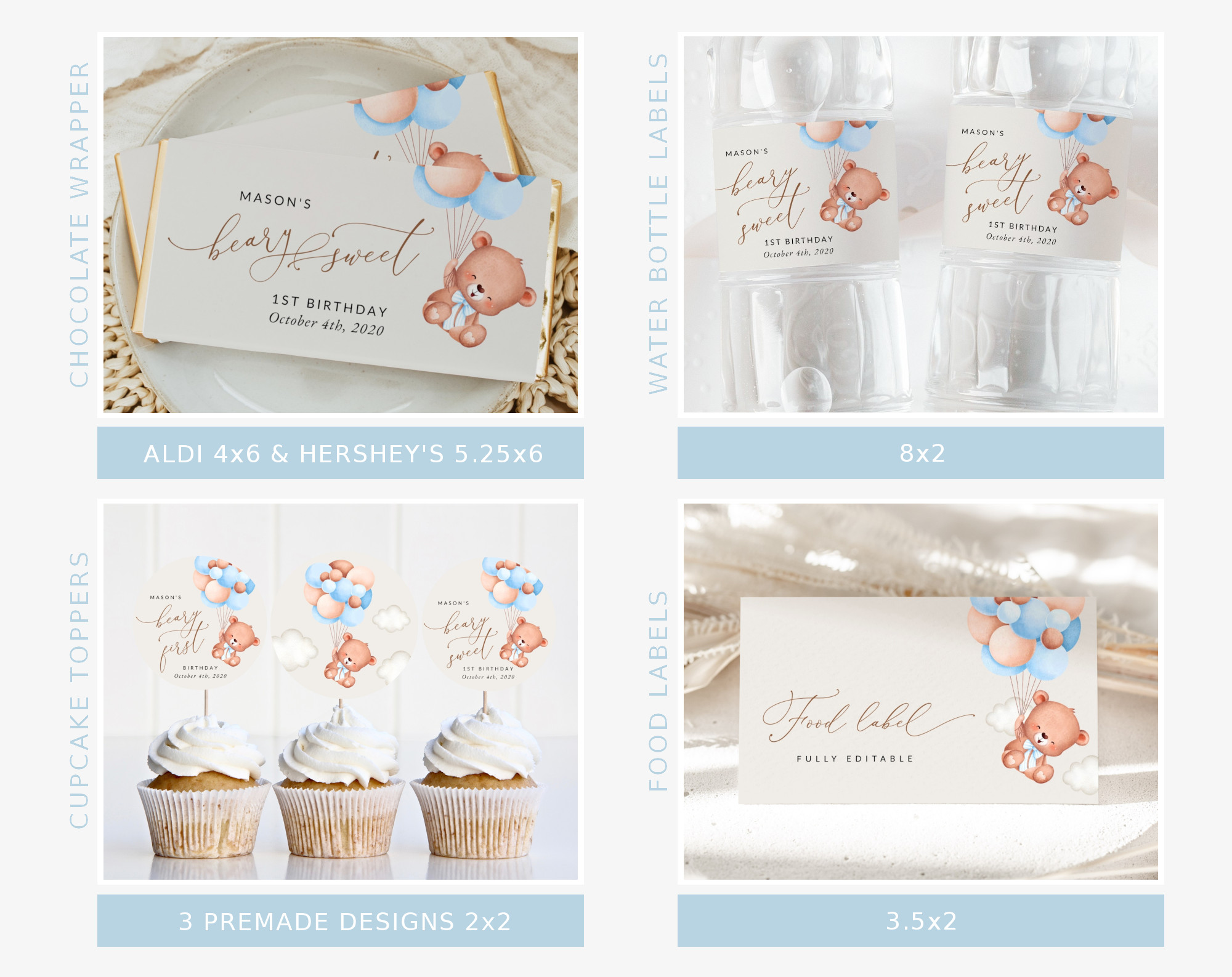 Baby Bear with Blue Balloons First Birthday Bundle, Boy Birthday, Printable File, Edit Yourself, SH76 Baby Bear with Blue Balloons First Birthday Bundle, Boy Birthday, Printable File, Edit Yourself, SH76