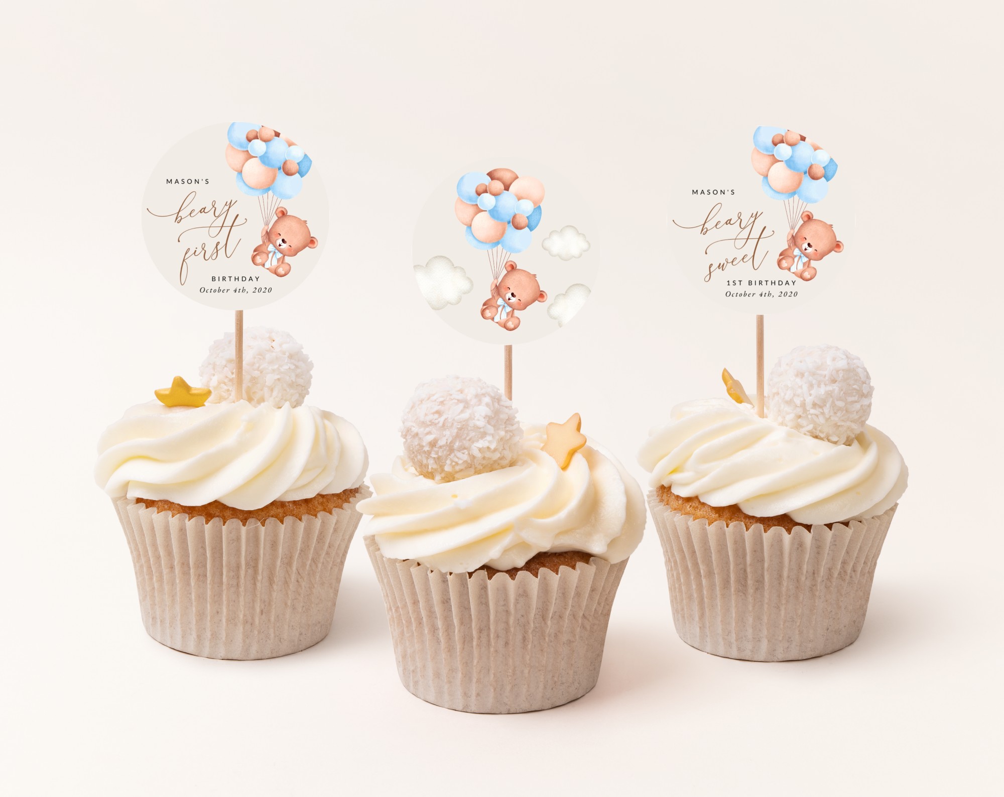 Baby Bear with Blue Balloons Cupcake Toppers, First Birthday, Boy Birthday, Printable File, Edit Yourself, SH76 Baby Bear with Blue Balloons Cupcake Toppers, First Birthday, Boy Birthday, Printable File, Edit Yourself, SH76