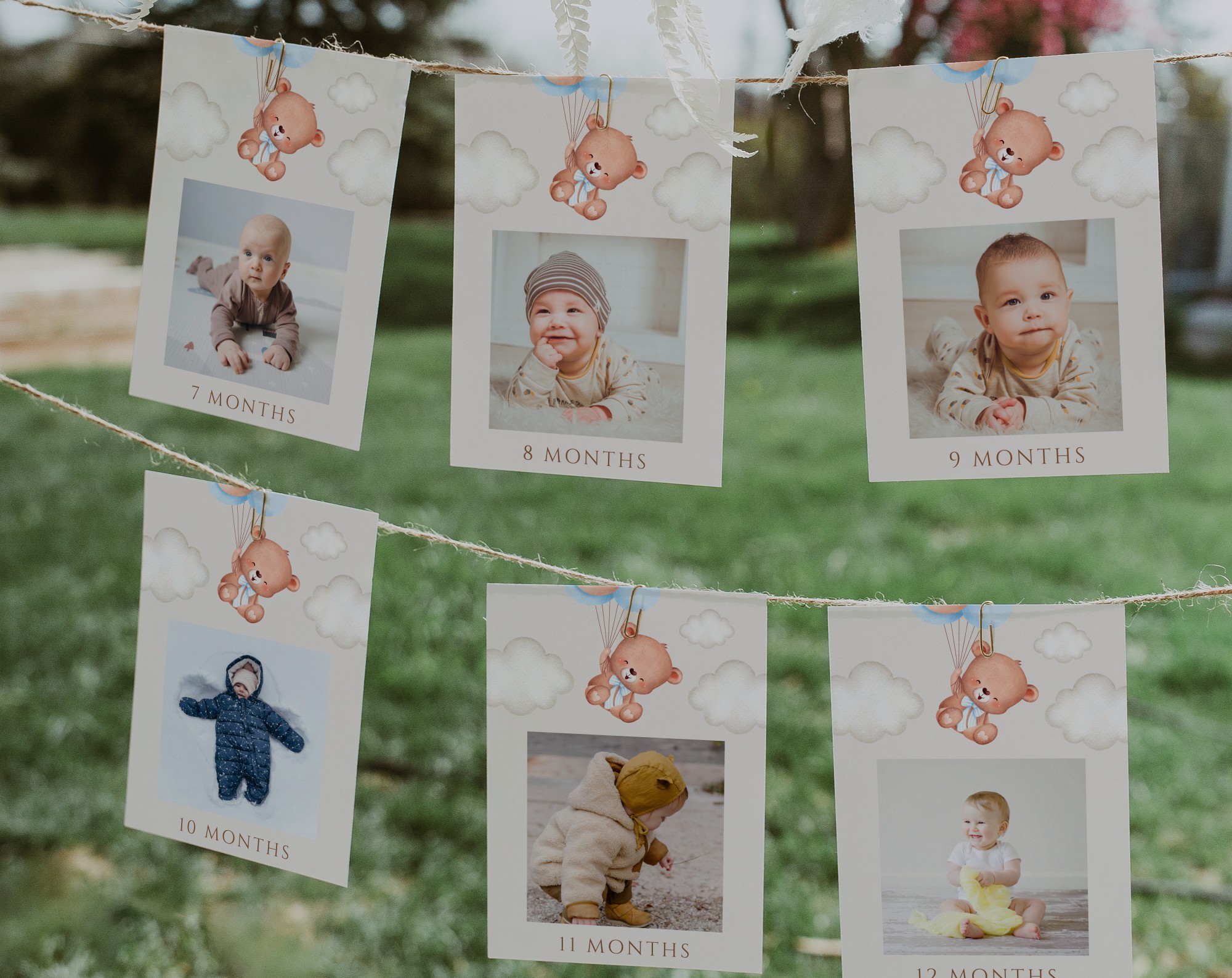 Baby Bear with Blue Balloons First Year Photos, First Birthday, Boy Birthday, Printable File, Edit Yourself, SH76
