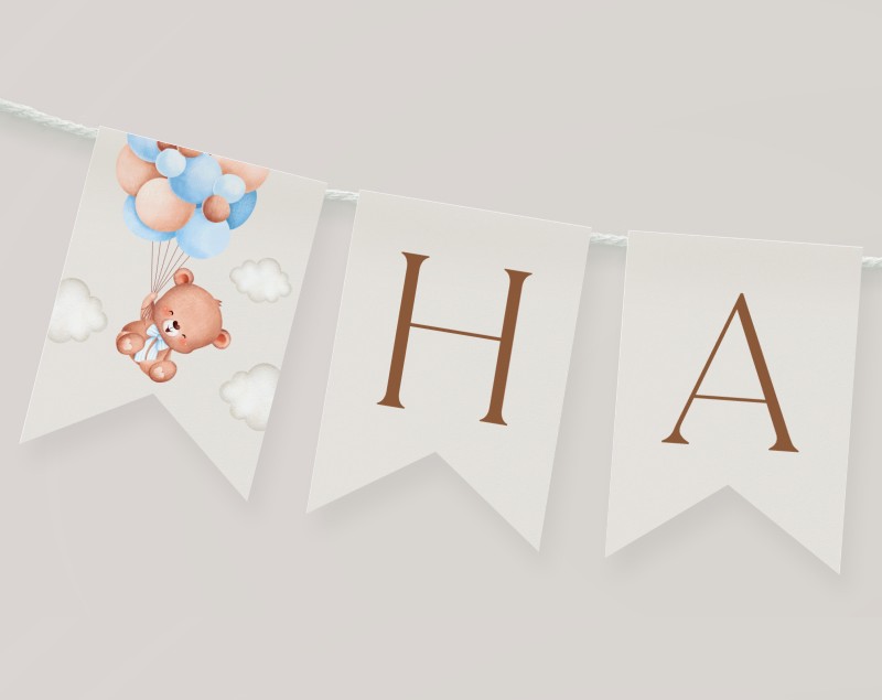 Baby Bear with Blue Balloons Happy Birthday Banner, First Birthday, Boy Birthday, Printable File, Edit Yourself, SH76 Baby Bear with Blue Balloons Happy Birthday Banner, First Birthday, Boy Birthday, Printable File, Edit Yourself, SH76