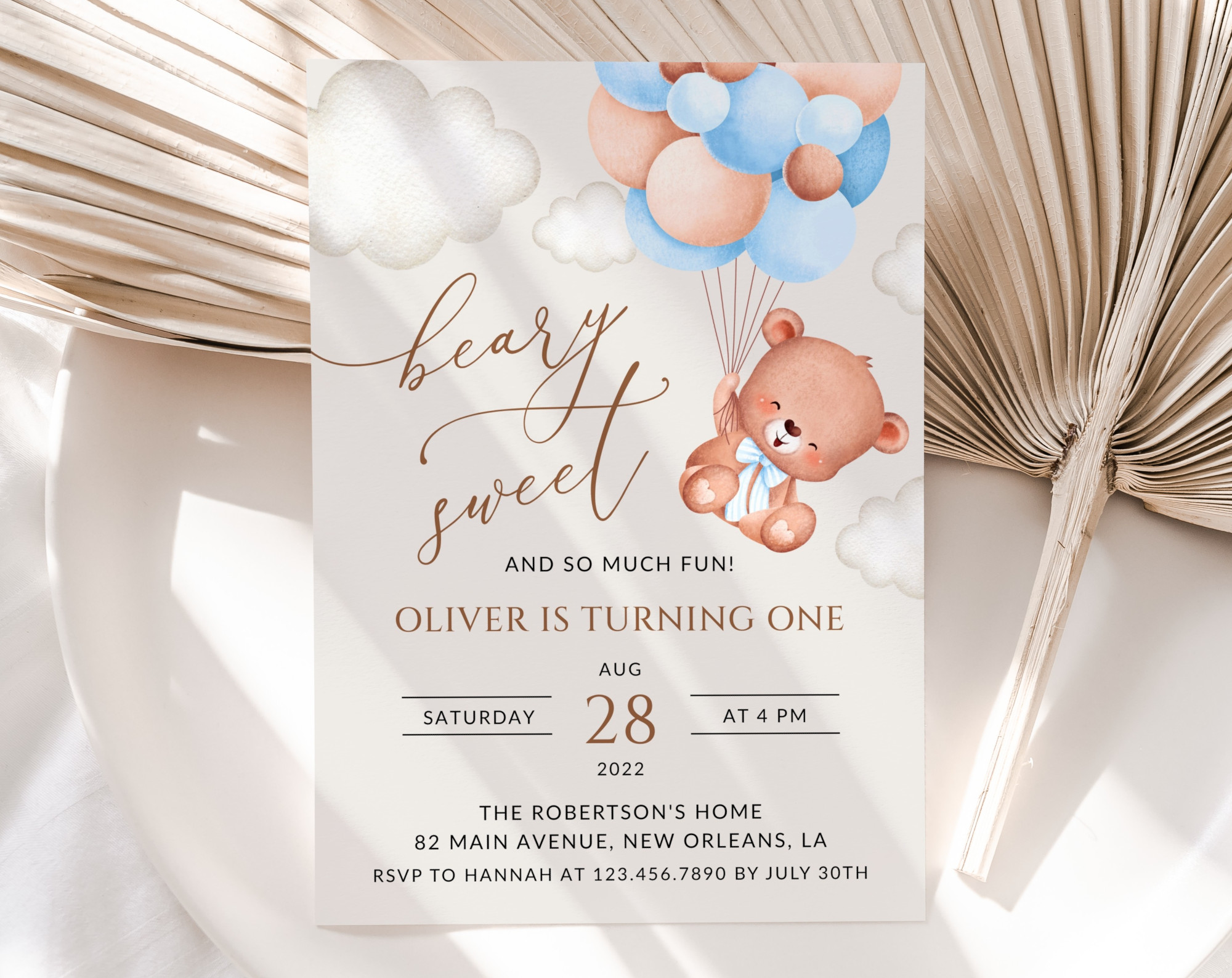 Baby Bear with Blue Balloons First Birthday Invitation, Birthday Stationery, Boy Birthday, Printable File, Edit Yourself, SH76 Baby Bear with Blue Balloons First Birthday Invitation, Birthday Stationery, Boy Birthday, Printable File, Edit Yourself, SH76
