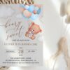 Baby Bear with Blue Balloons First Birthday Invitation, Birthday Stationery, Boy Birthday, Printable File, Edit Yourself, SH76