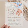 Baby Bear with Blue Balloons First Birthday Invitation, Birthday Stationery, Boy Birthday, Printable File, Edit Yourself, SH76