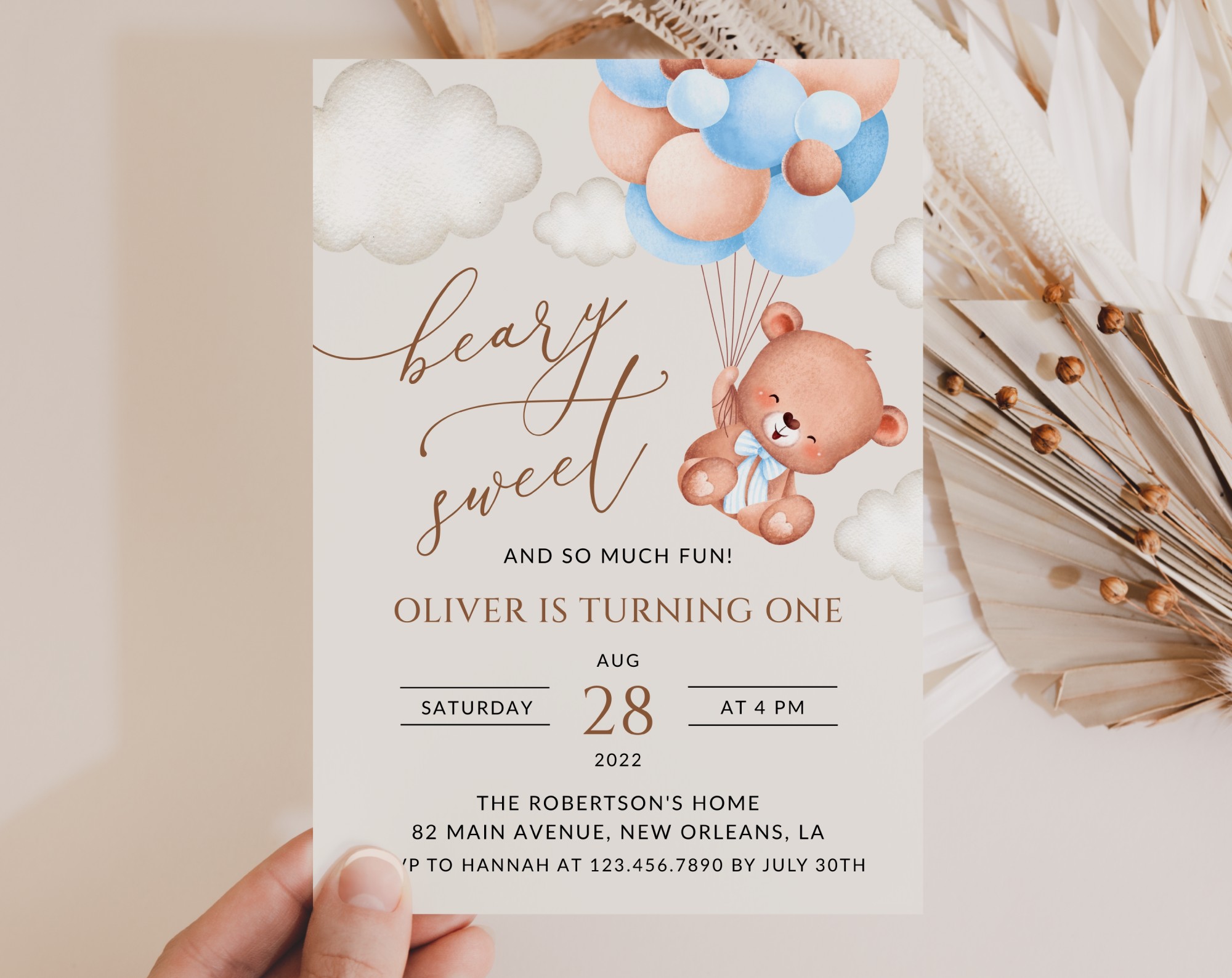 Baby Bear with Blue Balloons First Birthday Invitation, Birthday Stationery, Boy Birthday, Printable File, Edit Yourself, SH76 Baby Bear with Blue Balloons First Birthday Invitation, Birthday Stationery, Boy Birthday, Printable File, Edit Yourself, SH76