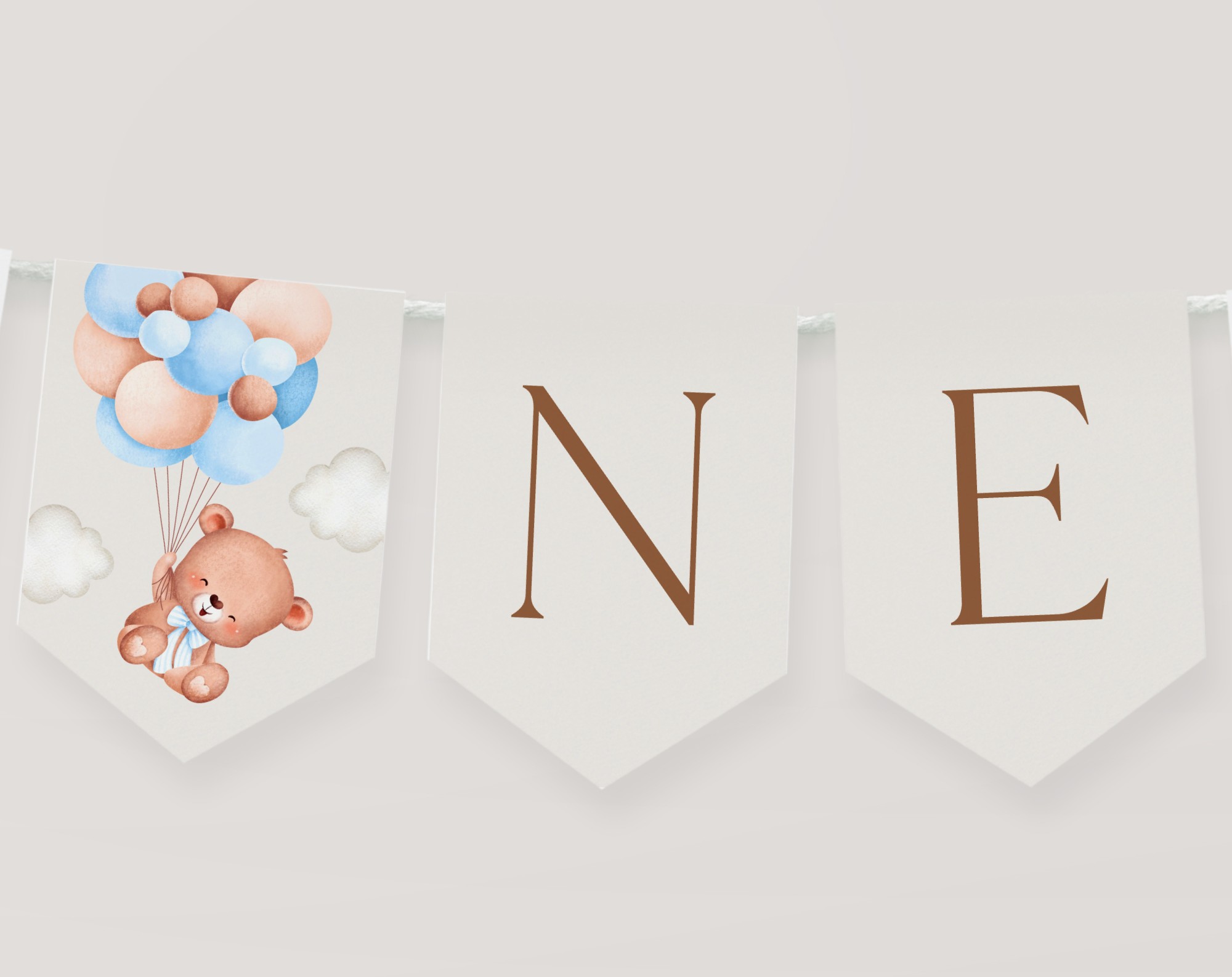 Baby Bear with Blue Balloons One High Chair Banner, First Birthday, Boy Birthday, Printable File, Edit Yourself, SH76