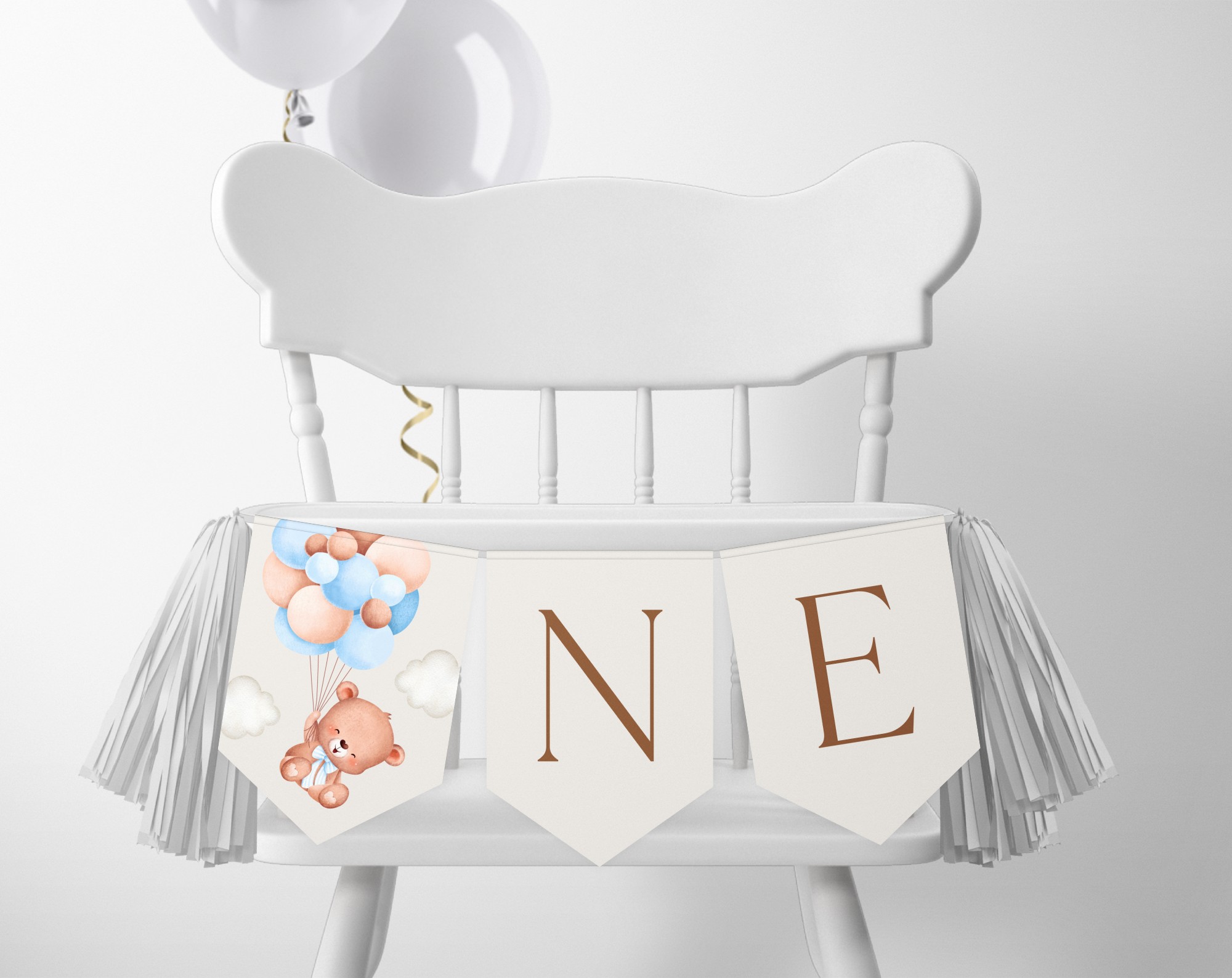 Baby Bear with Blue Balloons One High Chair Banner, First Birthday, Boy Birthday, Printable File, Edit Yourself, SH76 Baby Bear with Blue Balloons One High Chair Banner, First Birthday, Boy Birthday, Printable File, Edit Yourself, SH76