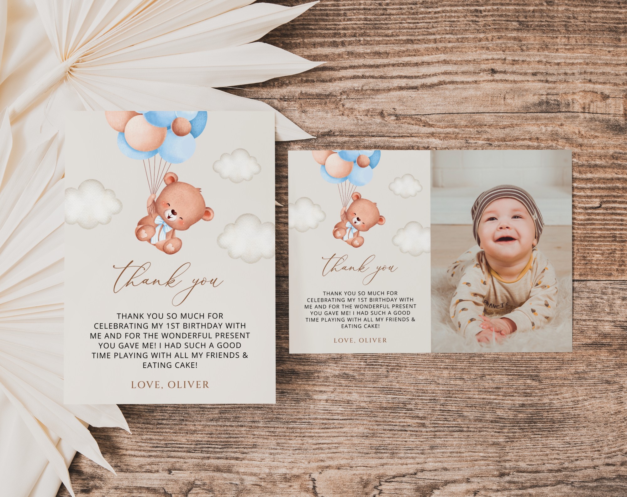 Baby Bear with Blue Balloons Thank You Card, First Birthday, Boy Birthday, Printable File, Edit Yourself, SH76 Baby Bear with Blue Balloons Thank You Card, First Birthday, Boy Birthday, Printable File, Edit Yourself, SH76