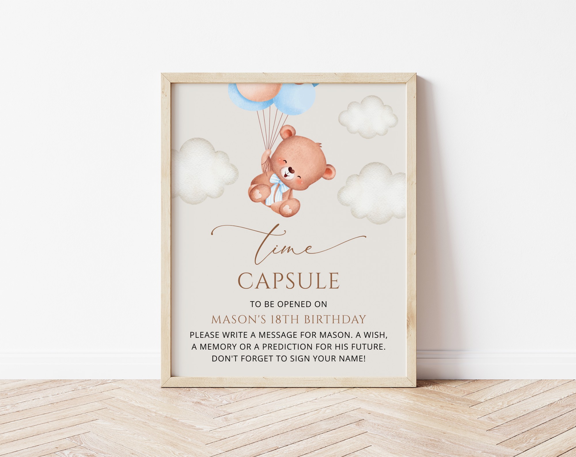 Baby Bear with Blue Balloons Time Capsule, First Birthday, Boy Birthday, Printable File, Edit Yourself, SH76 Baby Bear with Blue Balloons Time Capsule, First Birthday, Boy Birthday, Printable File, Edit Yourself, SH76