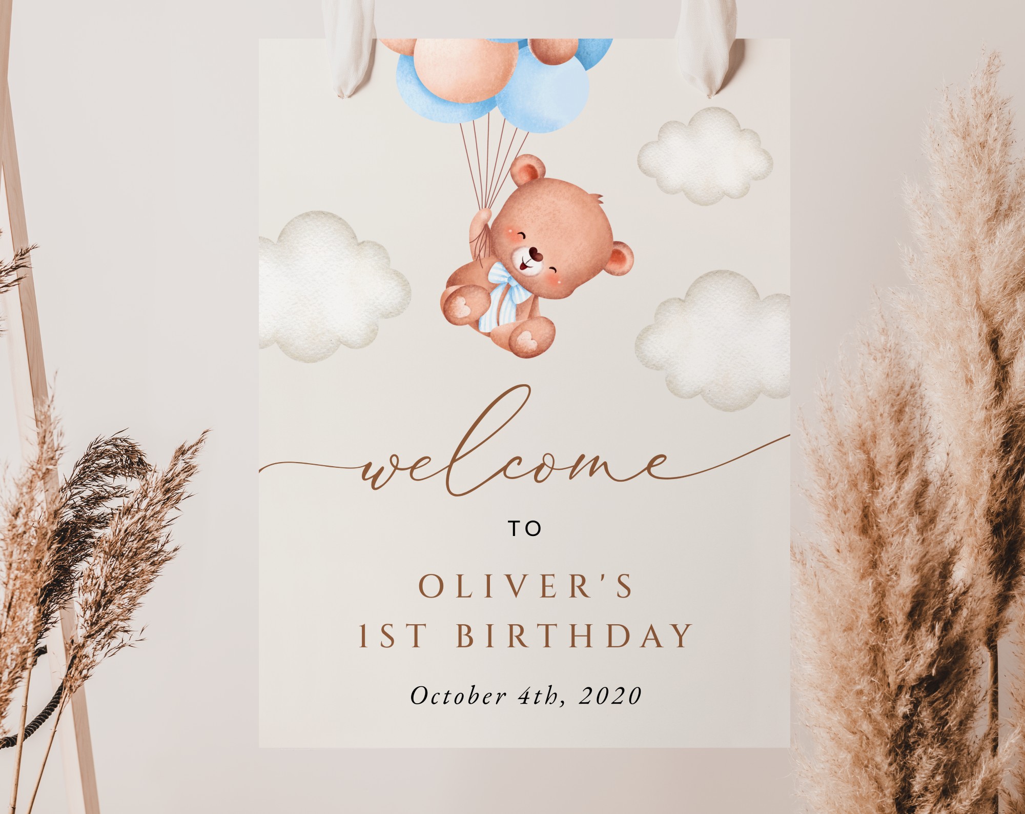 Baby Bear with Blue Balloons Welcome Sign, Birthday Sign, First Birthday, Boy Birthday, Printable File, Edit Yourself, SH76 Baby Bear with Blue Balloons Welcome Sign, Birthday Sign, First Birthday, Boy Birthday, Printable File, Edit Yourself, SH76