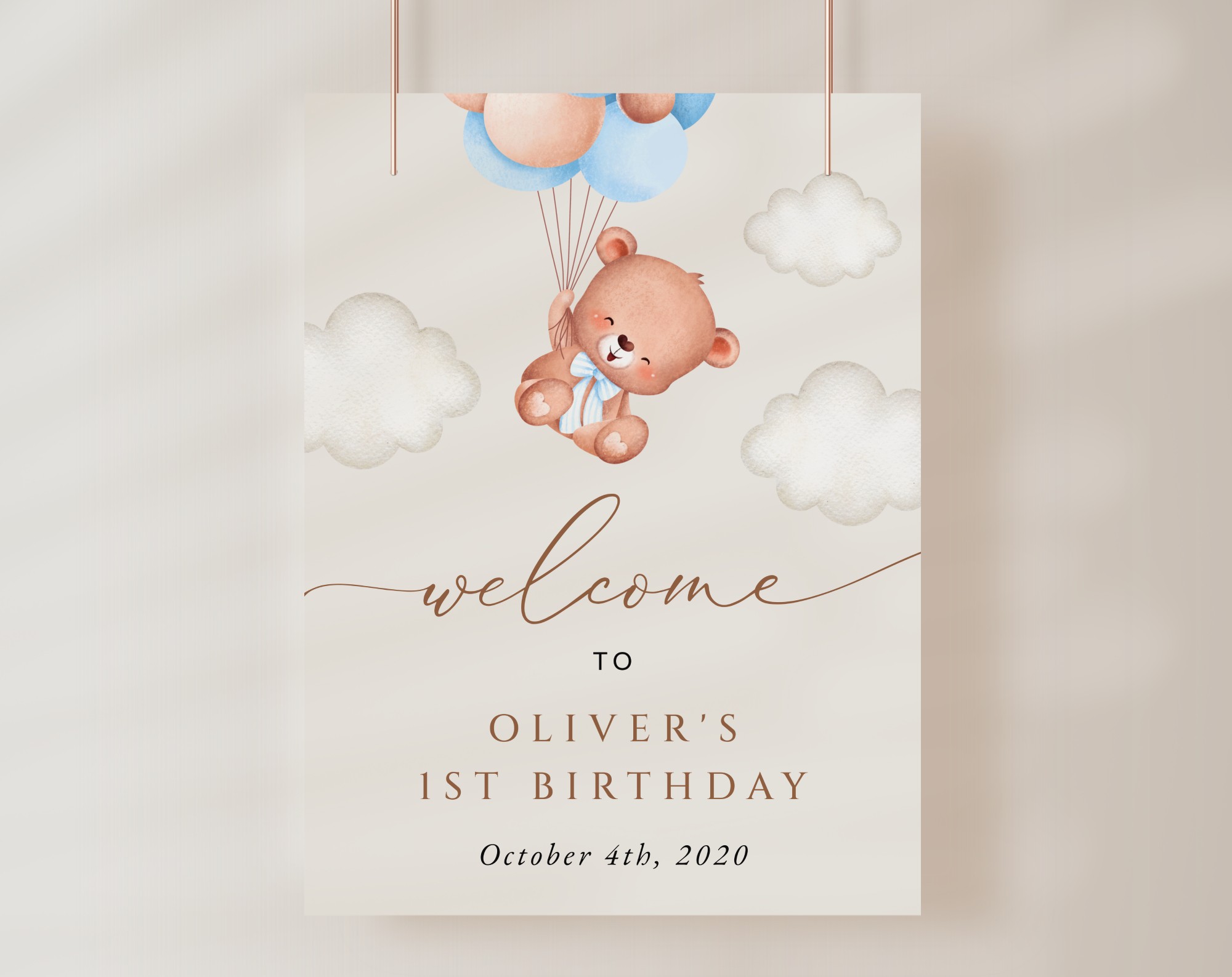 Baby Bear with Blue Balloons Welcome Sign, Birthday Sign, First Birthday, Boy Birthday, Printable File, Edit Yourself, SH76 Baby Bear with Blue Balloons Welcome Sign, Birthday Sign, First Birthday, Boy Birthday, Printable File, Edit Yourself, SH76