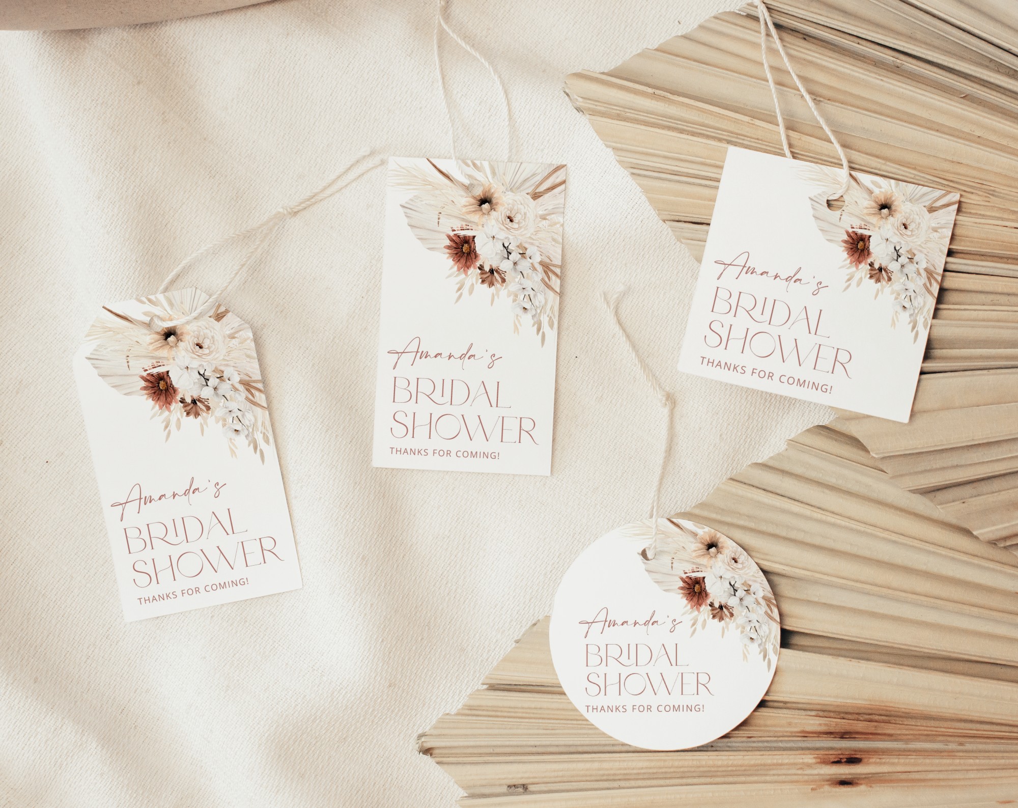 Pampas Grass Terracotta Favor Tags, Gift Tags, Party Tags, Bridal Shower, Printable File, Edit Yourself, SH13