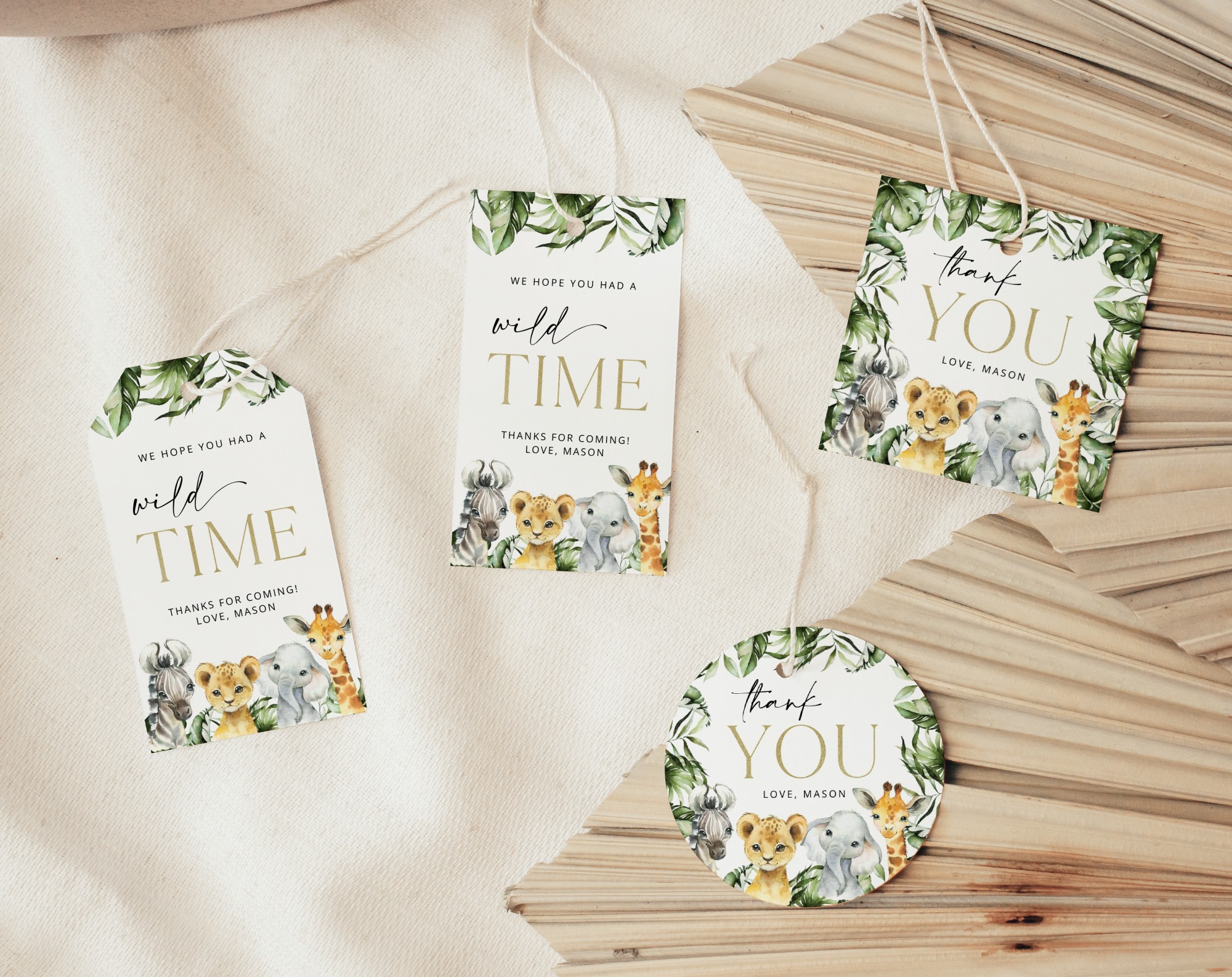 Jungle Animals Favor Tags, Gift Tags, First Birthday, Boy Birthday, Printable File, Edit Yourself, SH22 Jungle Animals Favor Tags, Gift Tags, First Birthday, Boy Birthday, Printable File, Edit Yourself, SH22