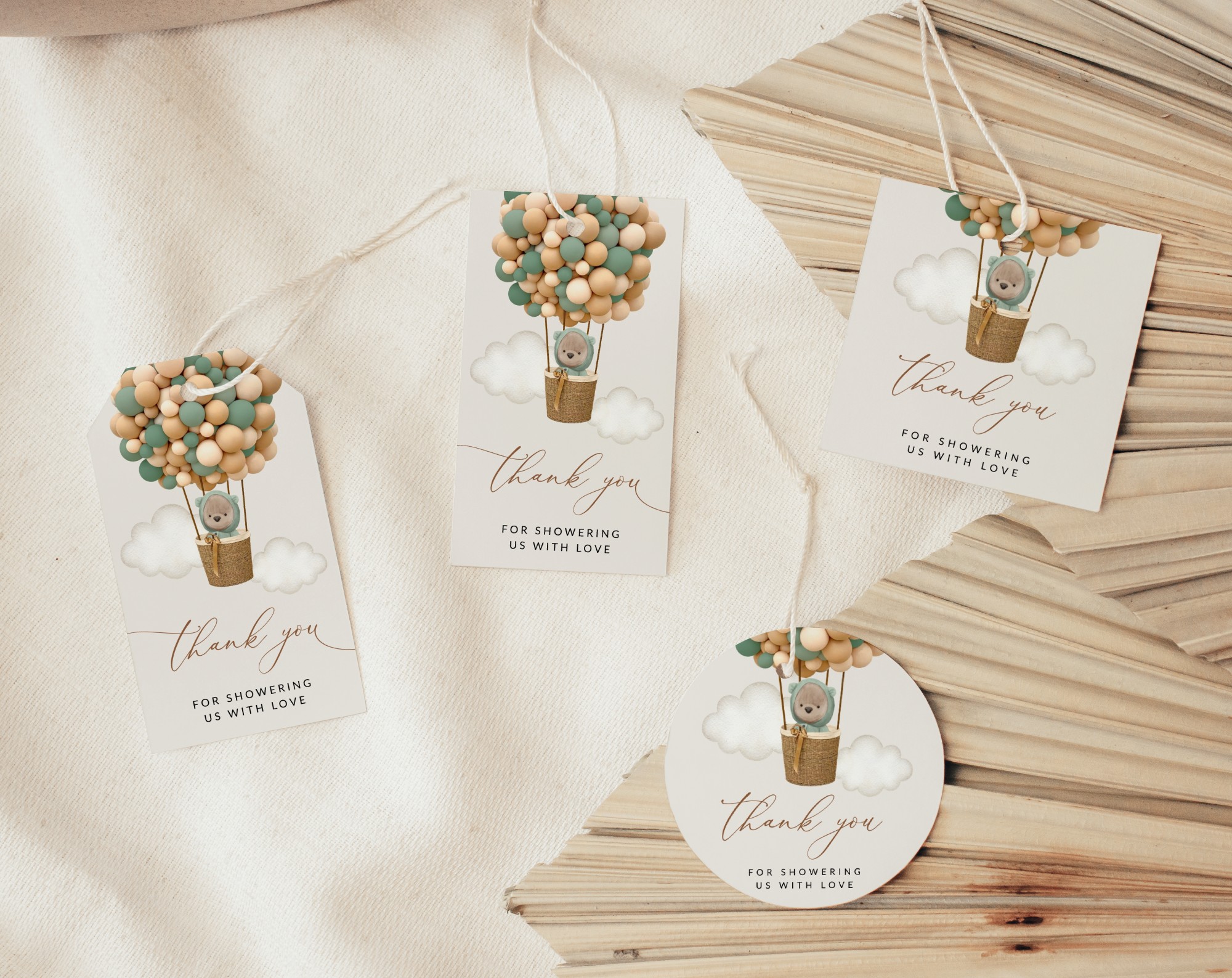 Bear and Green Balloons Favor Tags, Gift Tags, Gender Neutral Baby Shower, Printable File, Edit Yourself, SH52 Bear and Green Balloons Favor Tags, Gift Tags, Gender Neutral Baby Shower, Printable File, Edit Yourself, SH52