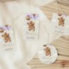 Teddy Bear with Purple Balloons Favor Tags, Gift Tags, Party Tags, Girl Baby Shower, Printable File, Edit Yourself, SH68