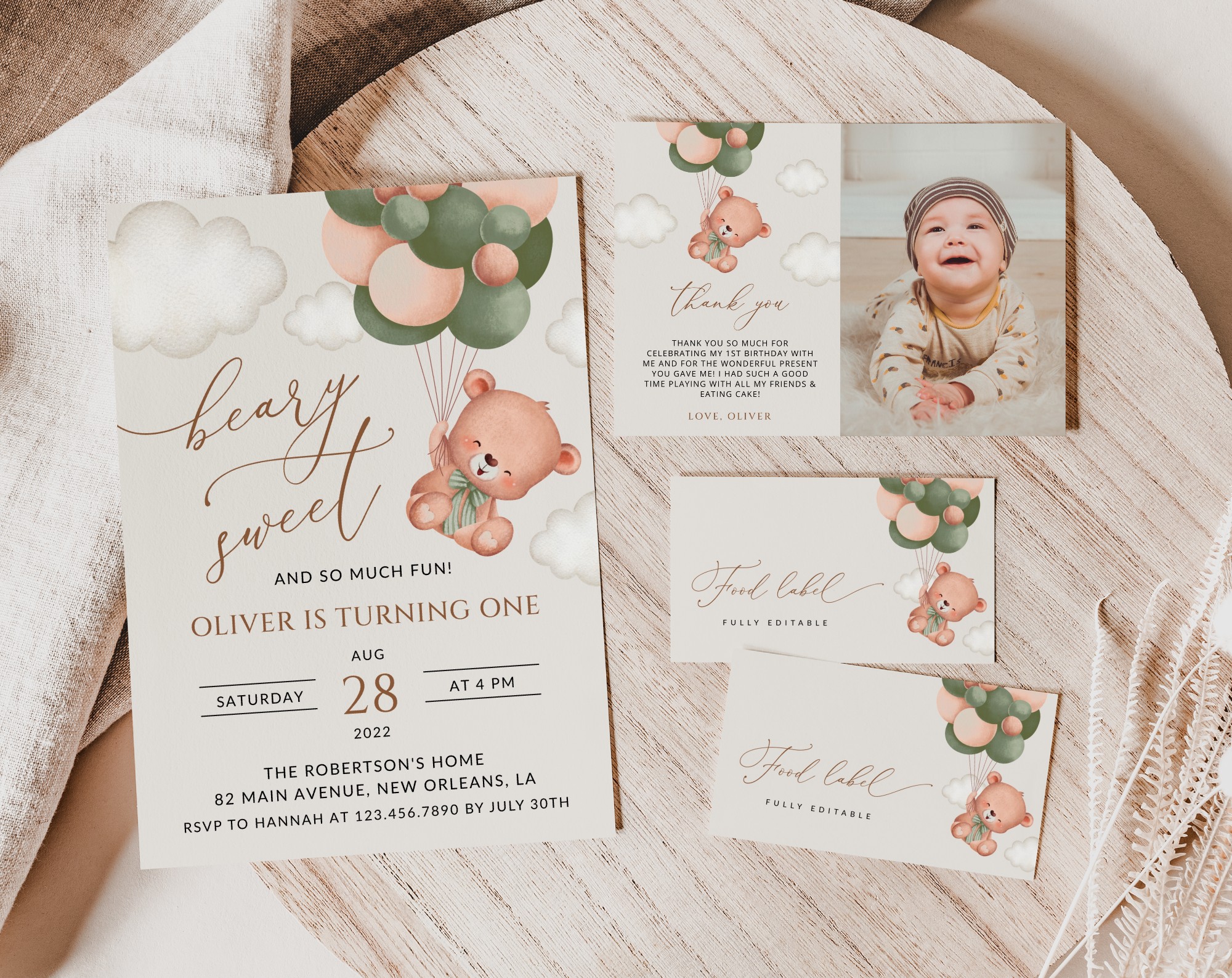 SH77 Baby Bear with Green Balloons First Birthday Shop by Collection SH77 Baby Bear with Green Balloons First Birthday Shop by Collection
