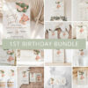 Baby Bear with Green Balloons First Birthday Bundle, Boy Birthday, Printable File, Edit Yourself, SH77