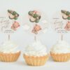 Baby Bear with Green Balloons Cupcake Toppers, First Birthday, Boy Birthday, Printable File, Edit Yourself, SH77