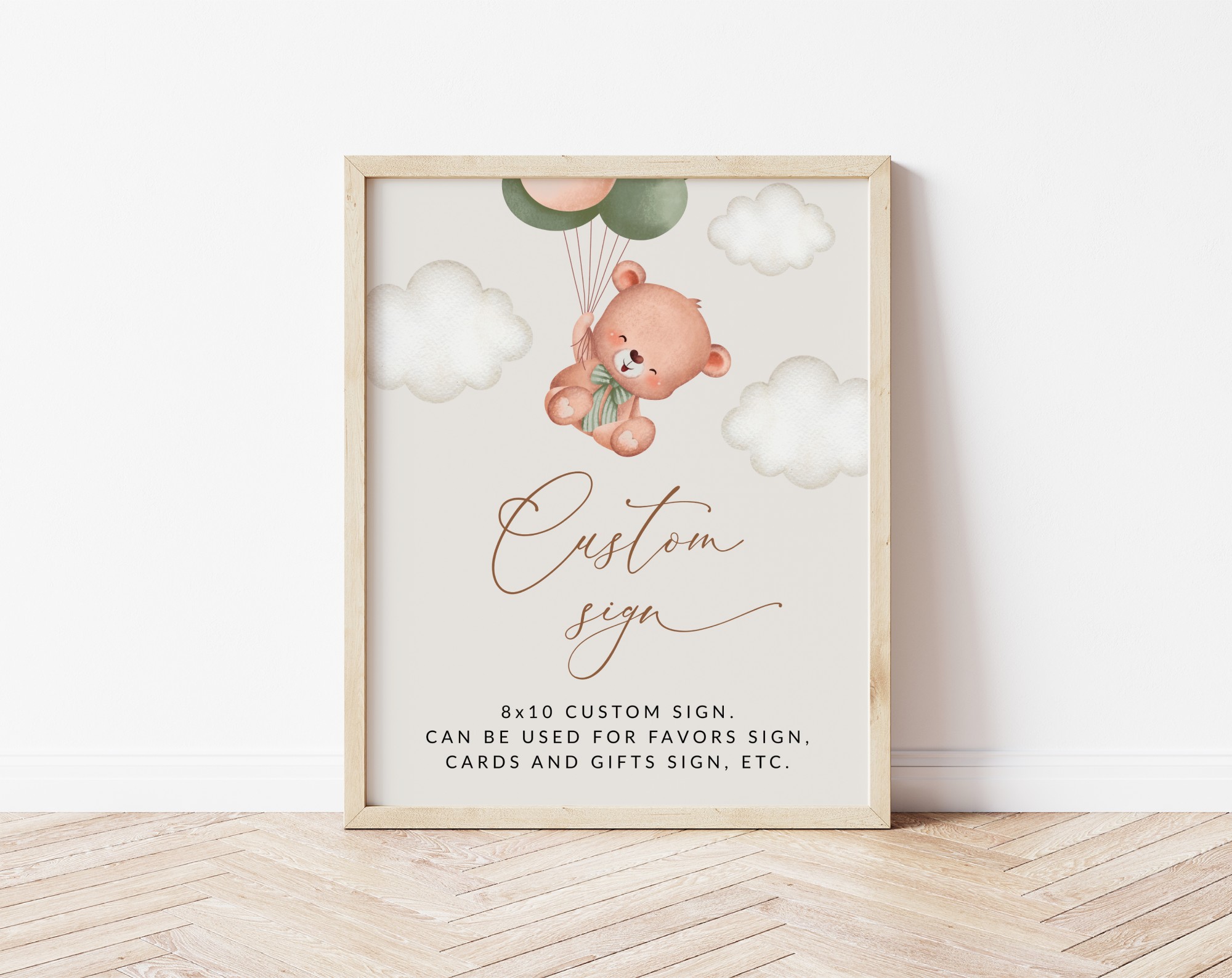 Baby Bear with Green Balloons Custom Sign, Birthday Sign, First Birthday, Boy Birthday, Printable File, Edit Yourself, SH77 Baby Bear with Green Balloons Custom Sign, Birthday Sign, First Birthday, Boy Birthday, Printable File, Edit Yourself, SH77