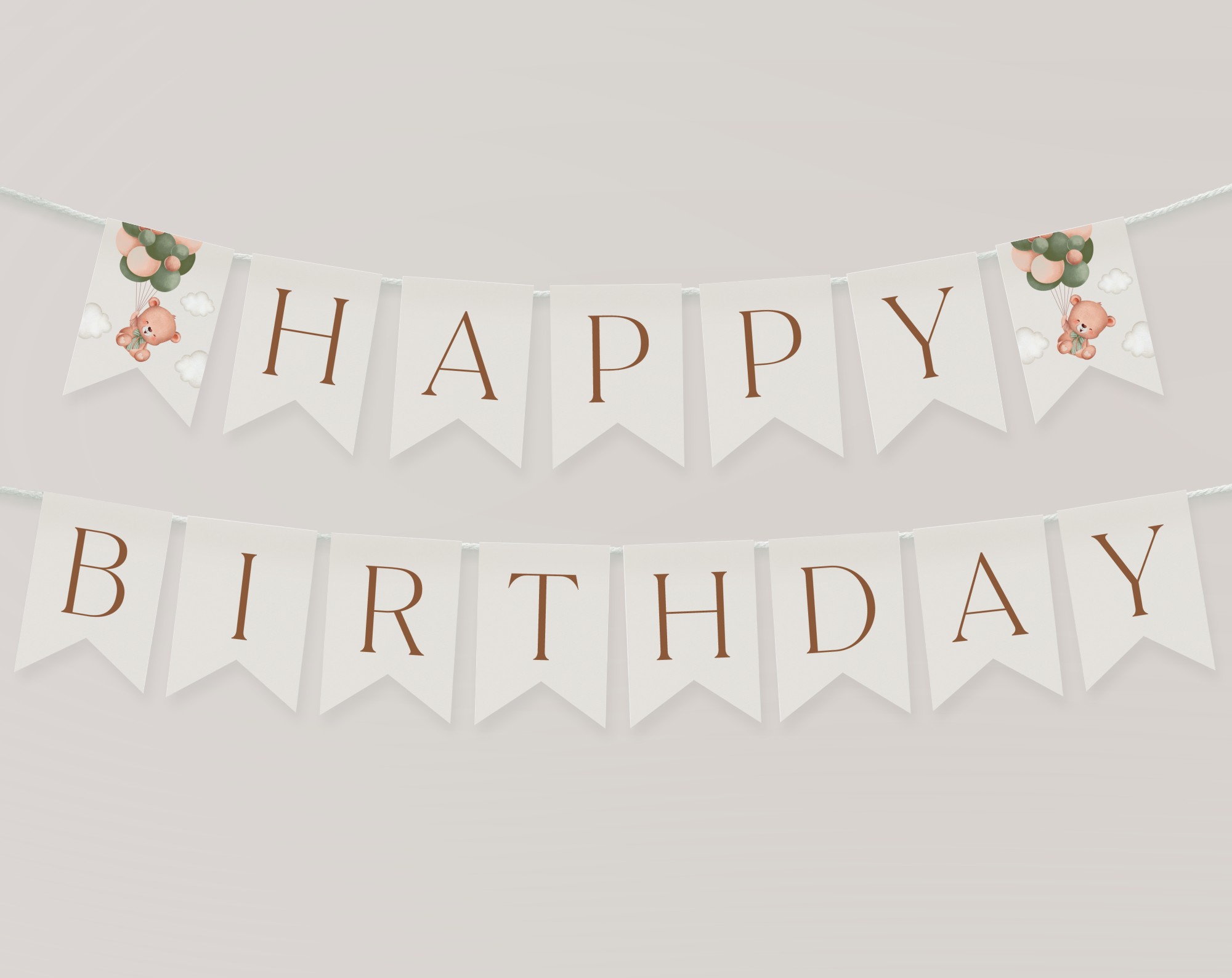 Baby Bear with Green Balloons Happy Birthday Banner, First Birthday, Boy Birthday, Printable File, Edit Yourself, SH77 Baby Bear with Green Balloons Happy Birthday Banner, First Birthday, Boy Birthday, Printable File, Edit Yourself, SH77