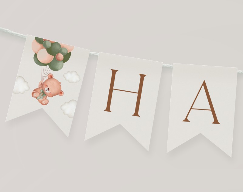 Baby Bear with Green Balloons Happy Birthday Banner, First Birthday, Boy Birthday, Printable File, Edit Yourself, SH77 Baby Bear with Green Balloons Happy Birthday Banner, First Birthday, Boy Birthday, Printable File, Edit Yourself, SH77