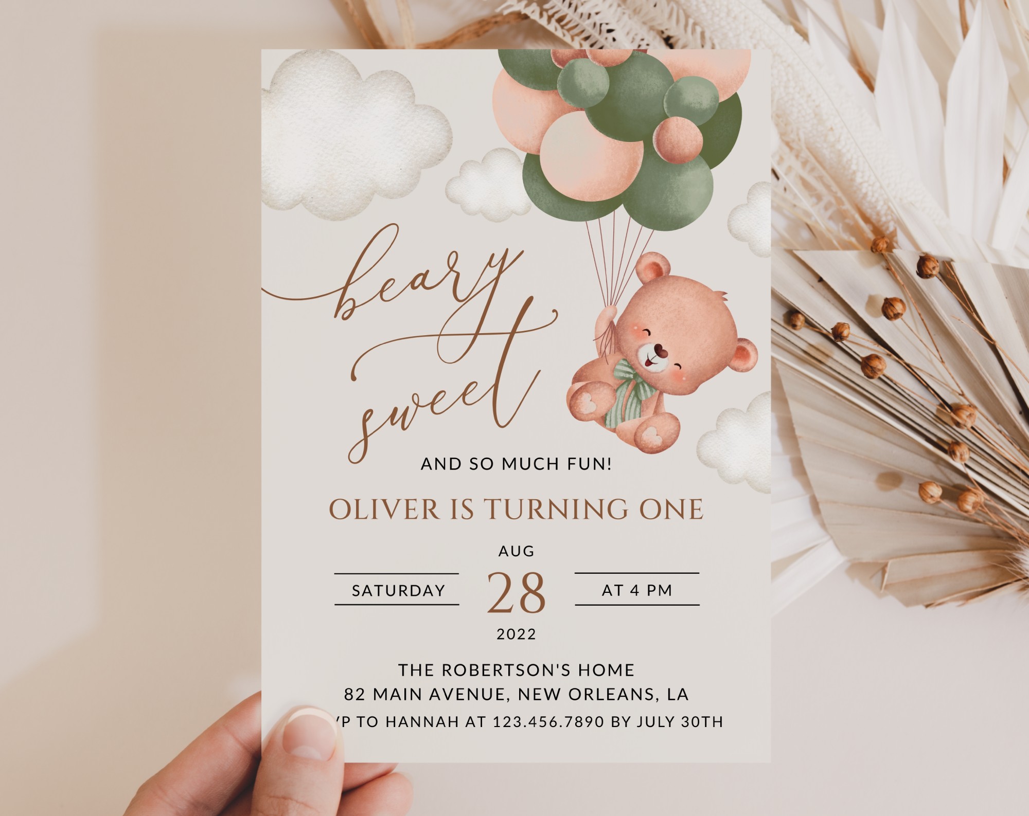 Baby Bear with Green Balloons First Birthday Invitation, Birthday Stationery, Boy Birthday, Printable File, Edit Yourself, SH77 Baby Bear with Green Balloons First Birthday Invitation, Birthday Stationery, Boy Birthday, Printable File, Edit Yourself, SH77