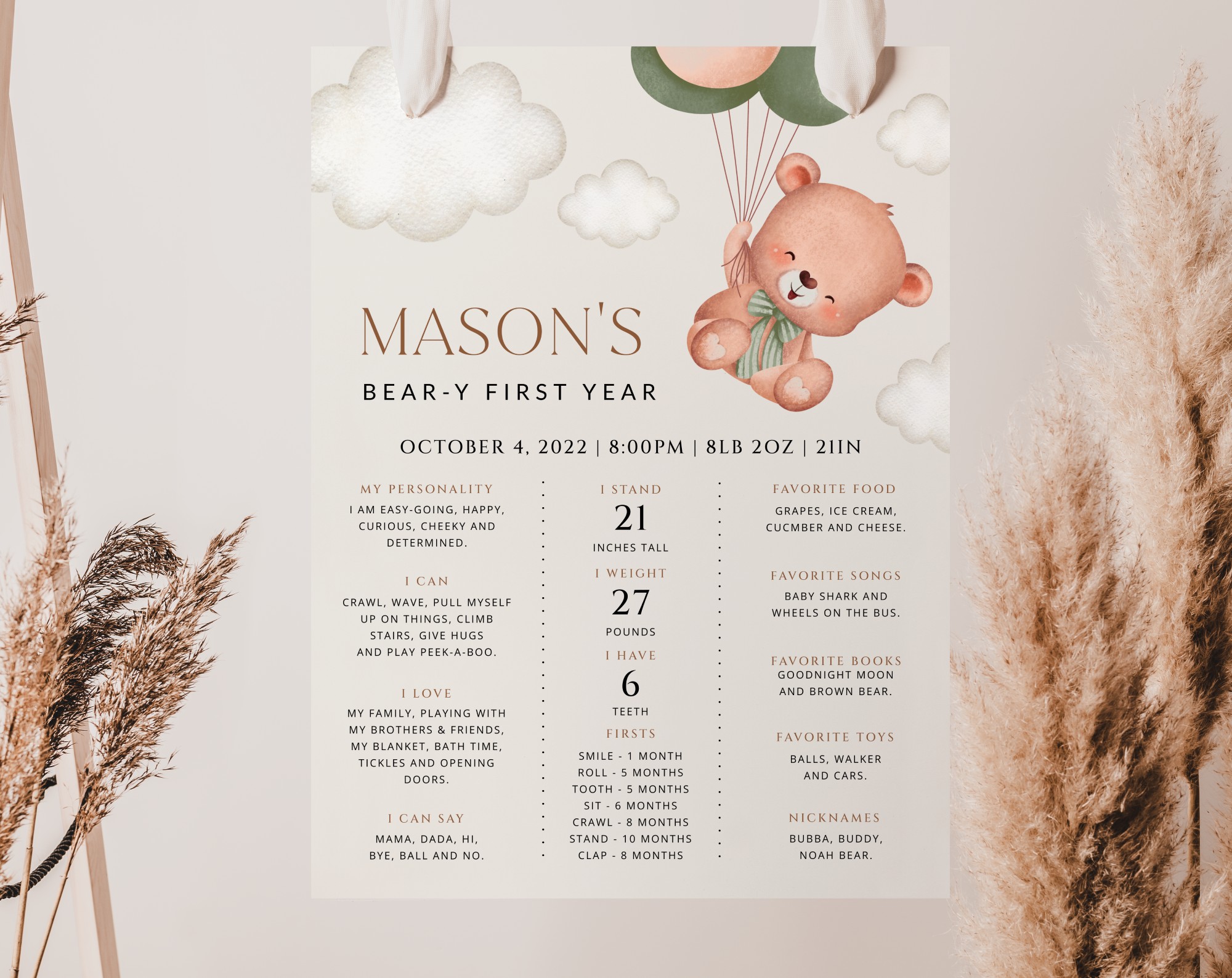 Baby Bear with Green Balloons Milestone Sign, Birthday Sign, First Birthday, Boy Birthday, Printable File, Edit Yourself, SH77 Baby Bear with Green Balloons Milestone Sign, Birthday Sign, First Birthday, Boy Birthday, Printable File, Edit Yourself, SH77