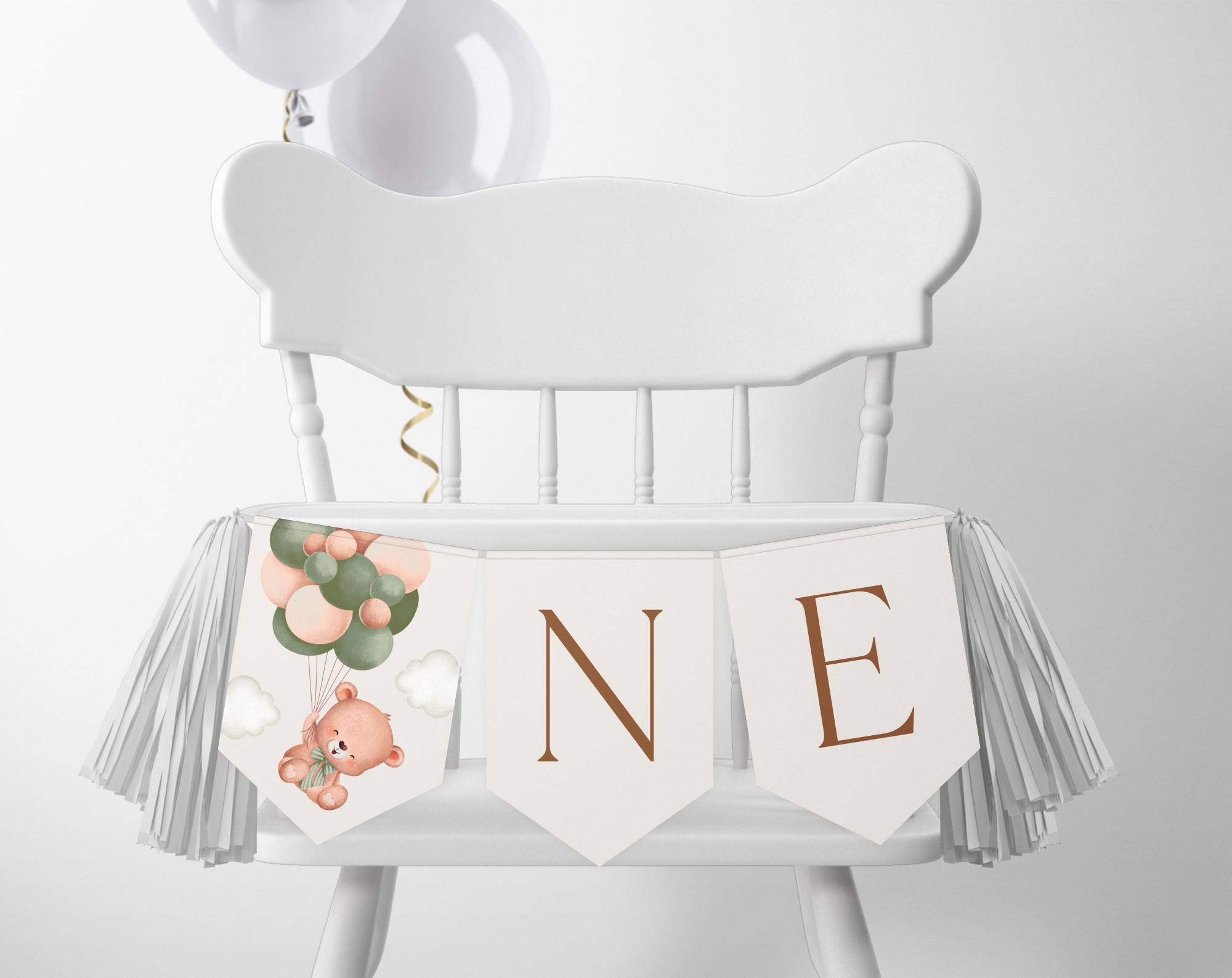 Baby Bear with Green Balloons One High Chair Banner, First Birthday, Boy Birthday, Printable File, Edit Yourself, SH77 Baby Bear with Green Balloons One High Chair Banner, First Birthday, Boy Birthday, Printable File, Edit Yourself, SH77