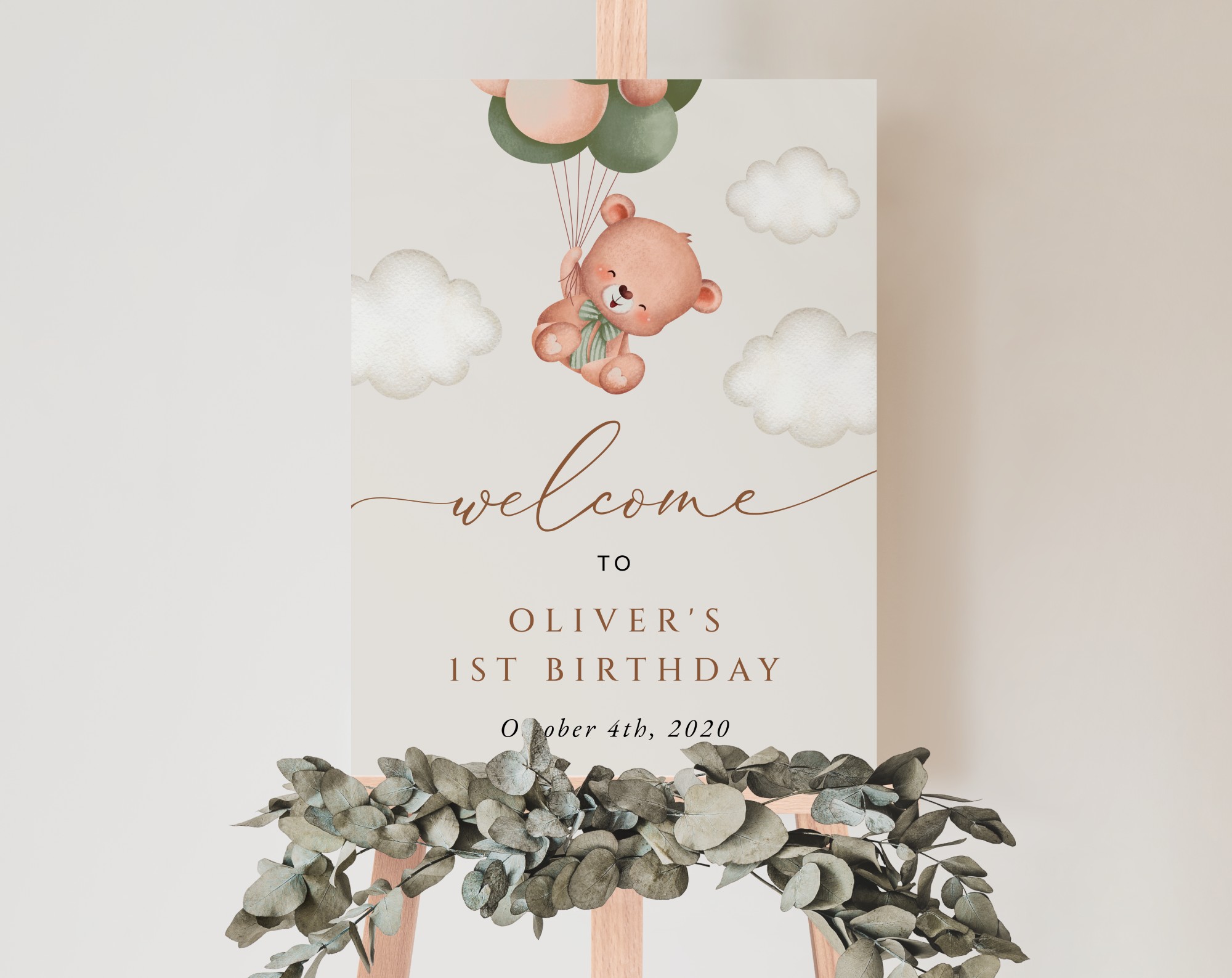 Baby Bear with Green Balloons Welcome Sign, Birthday Sign, First Birthday, Boy Birthday, Printable File, Edit Yourself, SH77 Baby Bear with Green Balloons Welcome Sign, Birthday Sign, First Birthday, Boy Birthday, Printable File, Edit Yourself, SH77