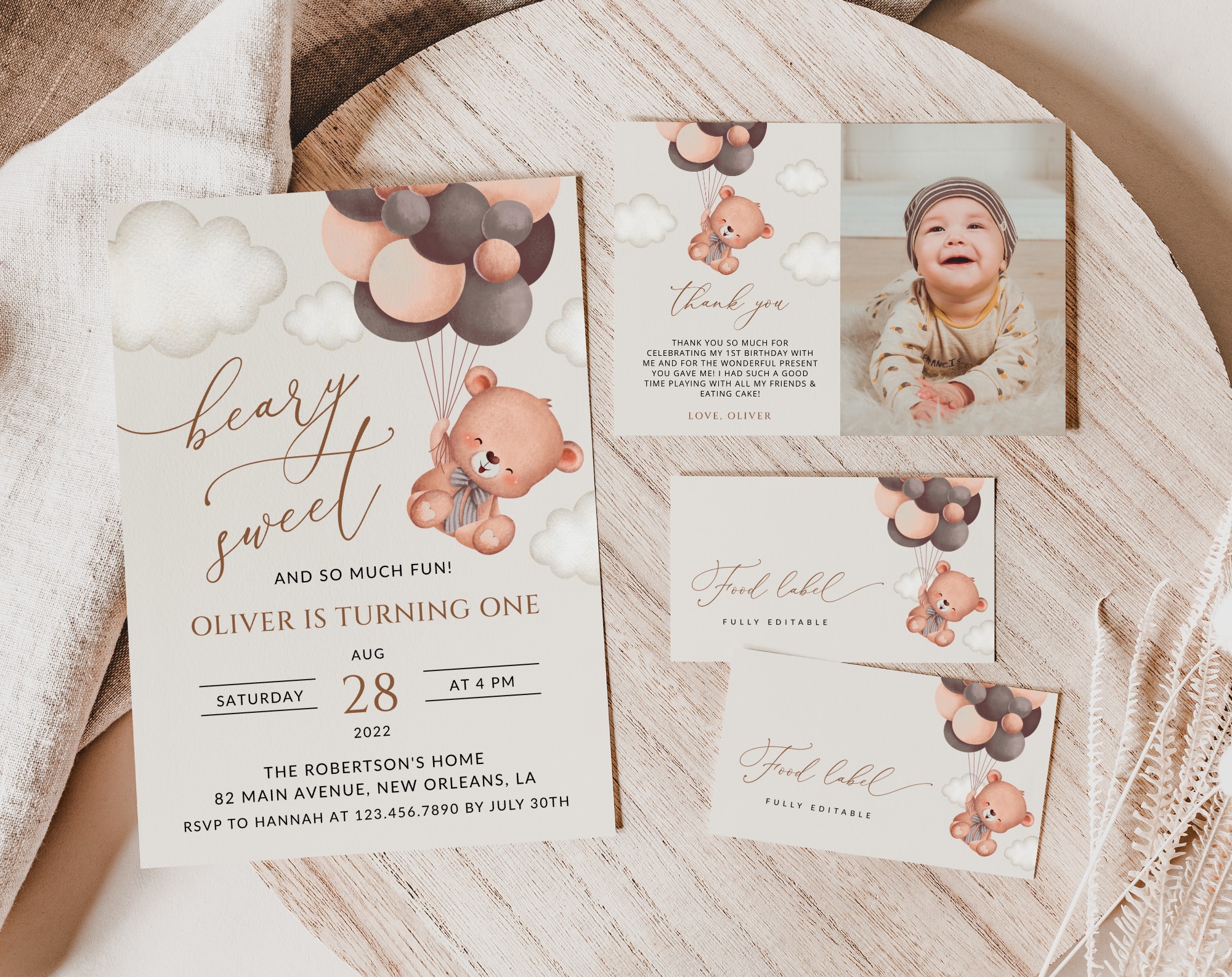 SH78 Baby Bear with Brown Balloons First Birthday Shop by Collection SH78 Baby Bear with Brown Balloons First Birthday Shop by Collection