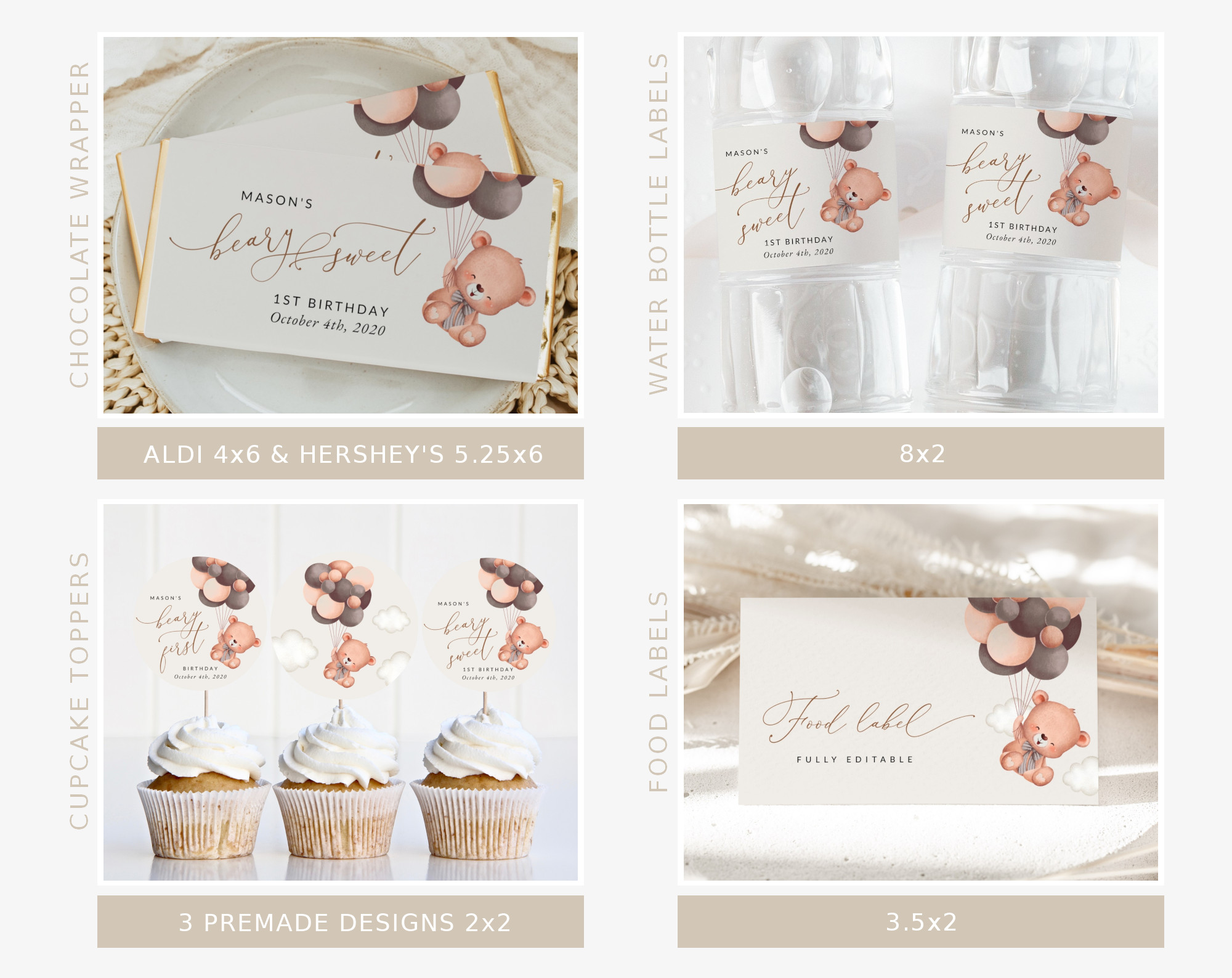 Baby Bear with Brown Balloons First Birthday Bundle, Boy Birthday, Printable File, Edit Yourself, SH78 Baby Bear with Brown Balloons First Birthday Bundle, Boy Birthday, Printable File, Edit Yourself, SH78