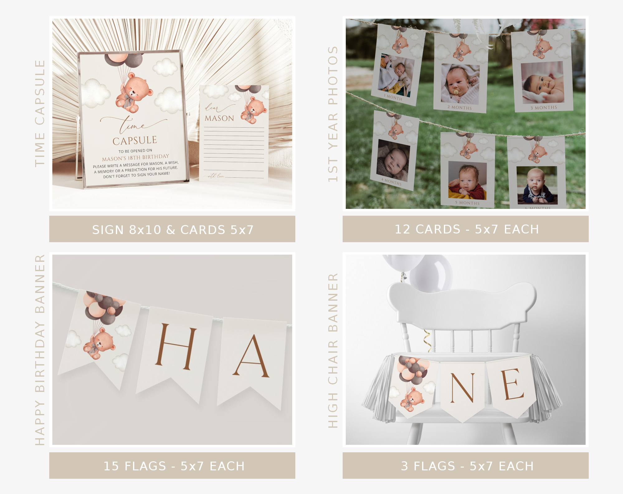 Baby Bear with Brown Balloons First Birthday Bundle, Boy Birthday, Printable File, Edit Yourself, SH78 Baby Bear with Brown Balloons First Birthday Bundle, Boy Birthday, Printable File, Edit Yourself, SH78