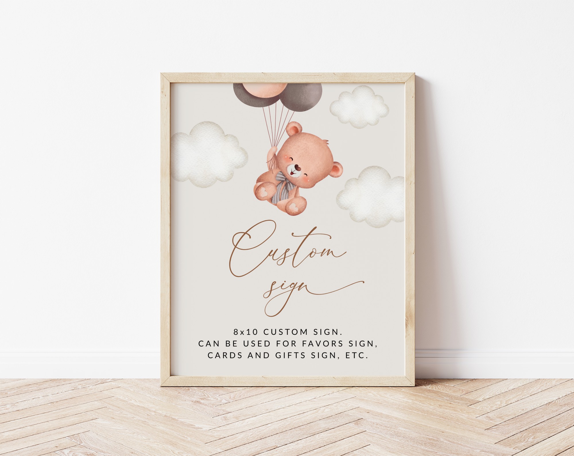 Baby Bear with Brown Balloons Custom Sign, Birthday Sign, First Birthday, Boy Birthday, Printable File, Edit Yourself, SH78 Baby Bear with Brown Balloons Custom Sign, Birthday Sign, First Birthday, Boy Birthday, Printable File, Edit Yourself, SH78