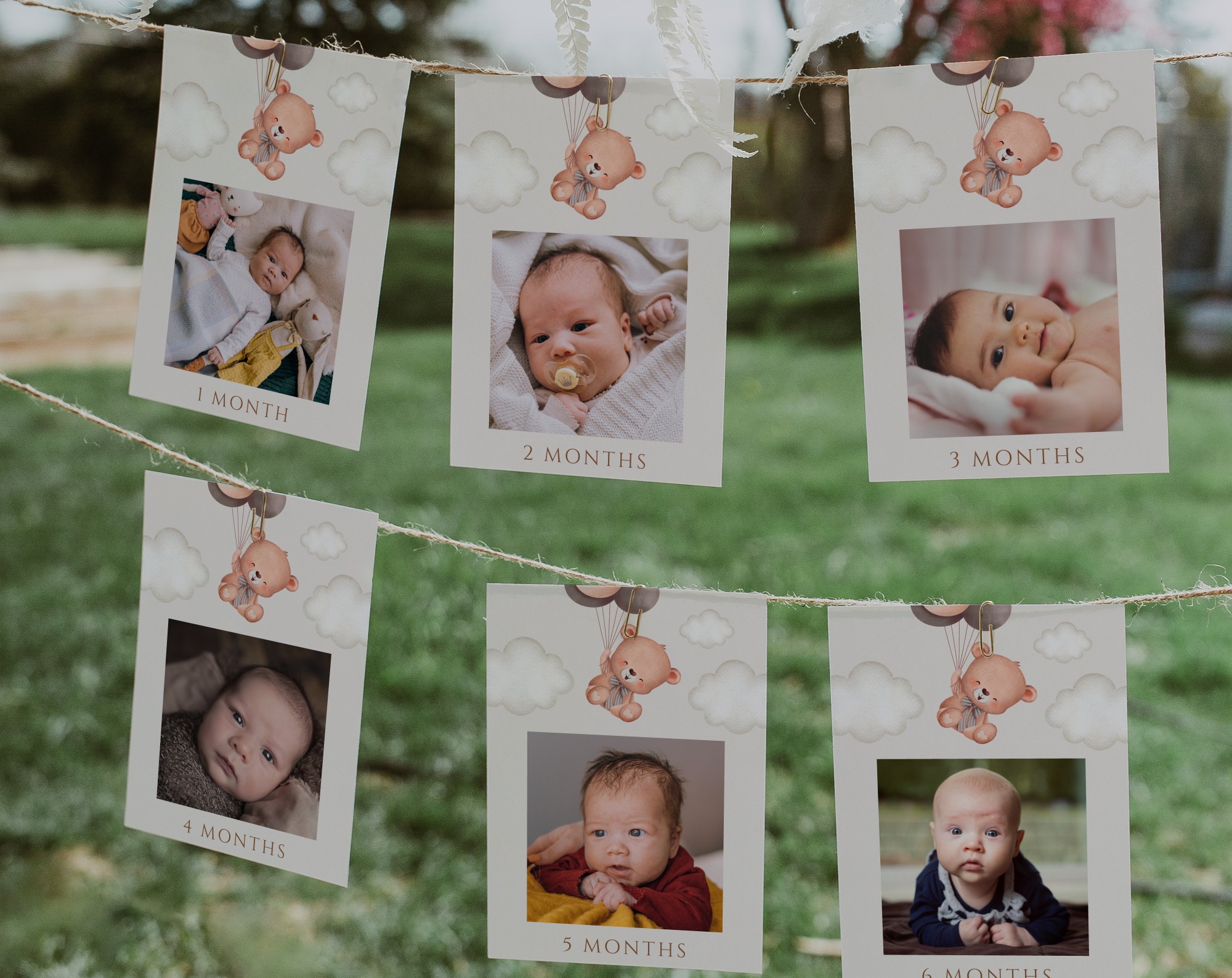 Baby Bear with Brown Balloons First Year Photos, First Birthday, Boy Birthday, Printable File, Edit Yourself, SH78