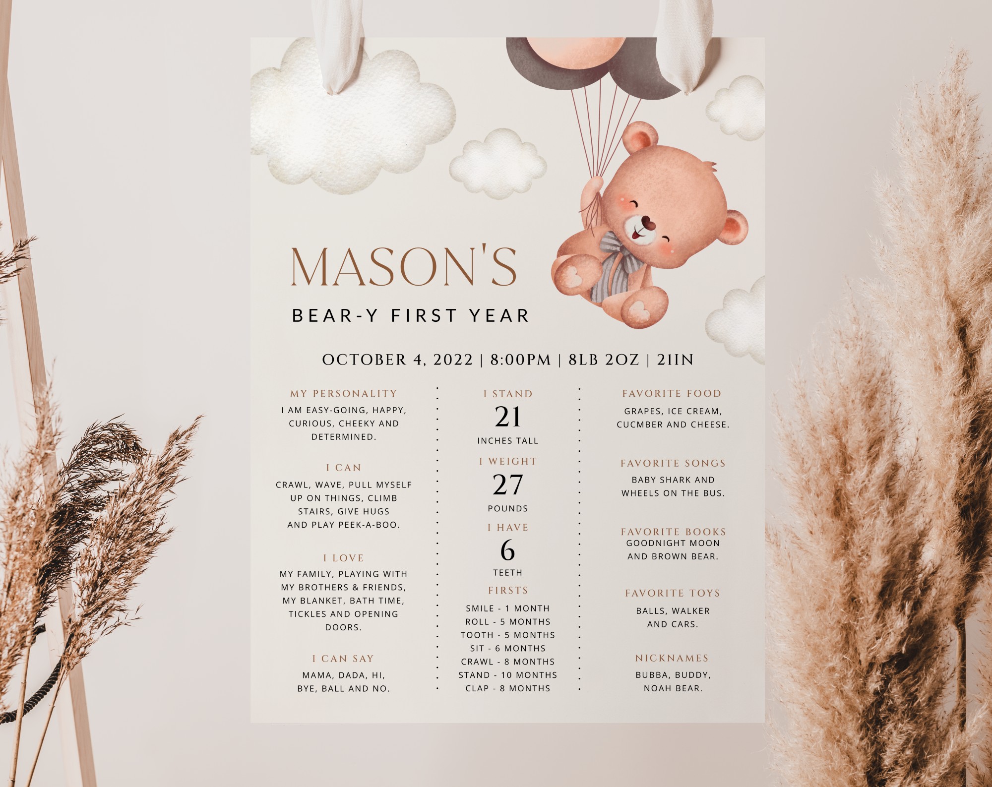 Baby Bear with Brown Balloons Milestone Sign, Birthday Sign, First Birthday, Boy Birthday, Printable File, Edit Yourself, SH78 Baby Bear with Brown Balloons Milestone Sign, Birthday Sign, First Birthday, Boy Birthday, Printable File, Edit Yourself, SH78