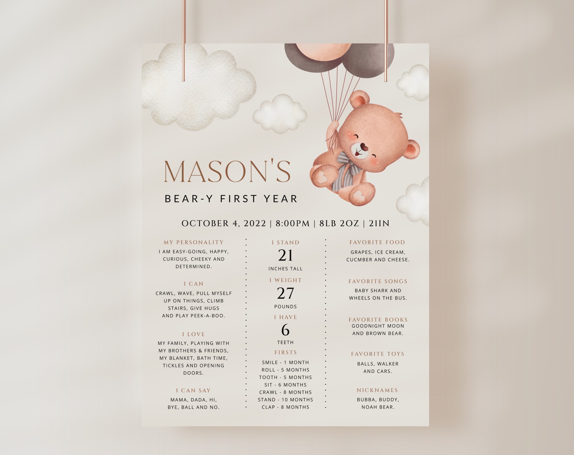 Baby Bear with Brown Balloons Milestone Sign, Birthday Sign, First Birthday, Boy Birthday, Printable File, Edit Yourself, SH78 Baby Bear with Brown Balloons Milestone Sign, Birthday Sign, First Birthday, Boy Birthday, Printable File, Edit Yourself, SH78