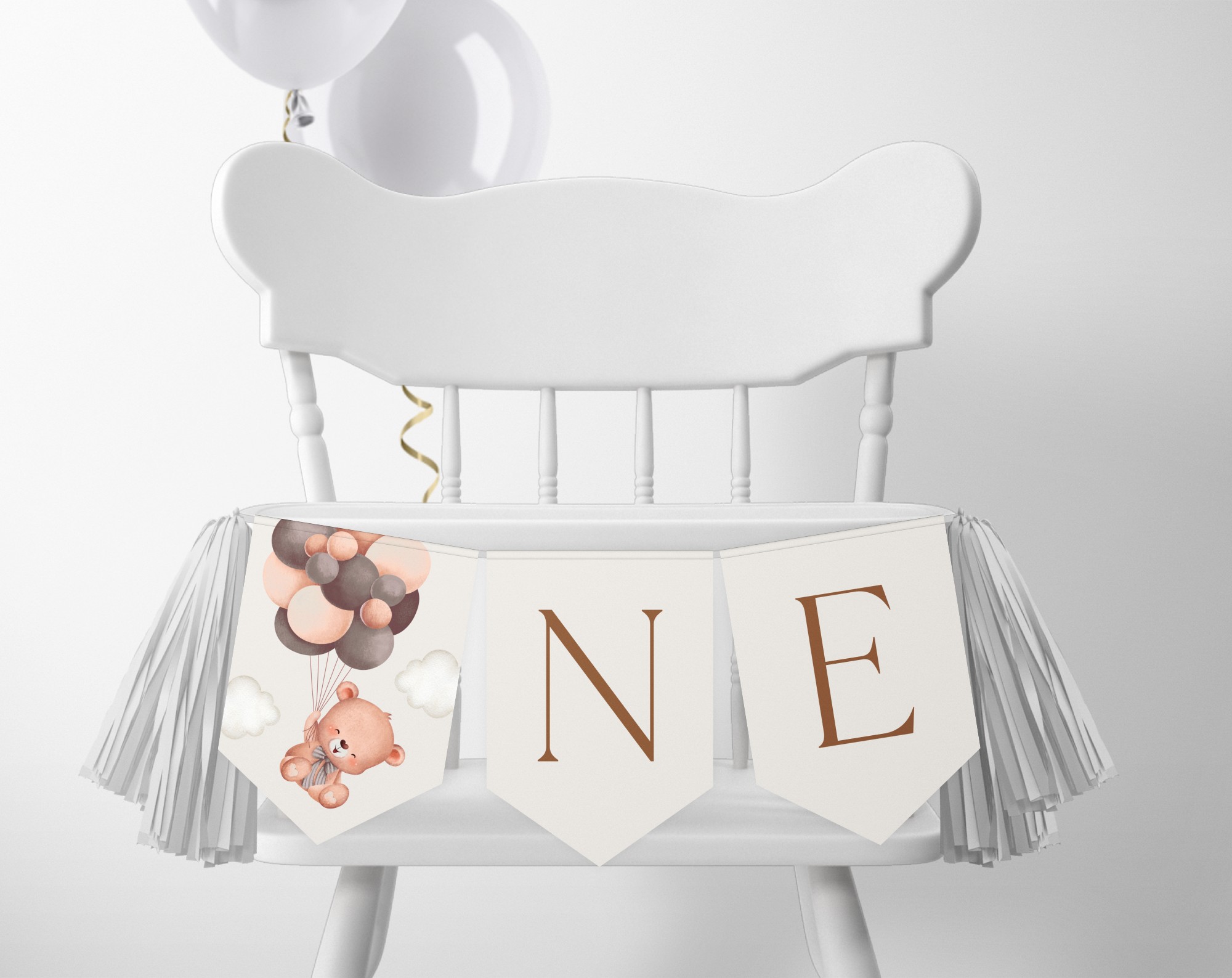 Baby Bear with Brown Balloons One High Chair Banner, First Birthday, Boy Birthday, Printable File, Edit Yourself, SH78 Baby Bear with Brown Balloons One High Chair Banner, First Birthday, Boy Birthday, Printable File, Edit Yourself, SH78