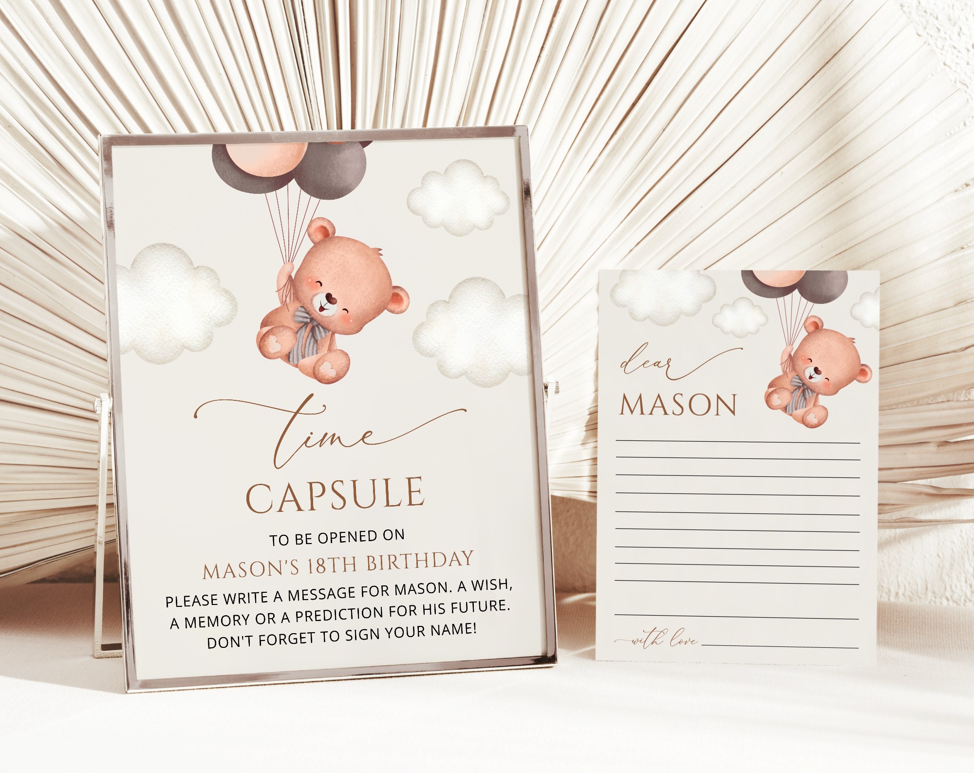 Baby Bear with Brown Balloons Time Capsule, First Birthday, Boy Birthday, Printable File, Edit Yourself, SH78 Baby Bear with Brown Balloons Time Capsule, First Birthday, Boy Birthday, Printable File, Edit Yourself, SH78