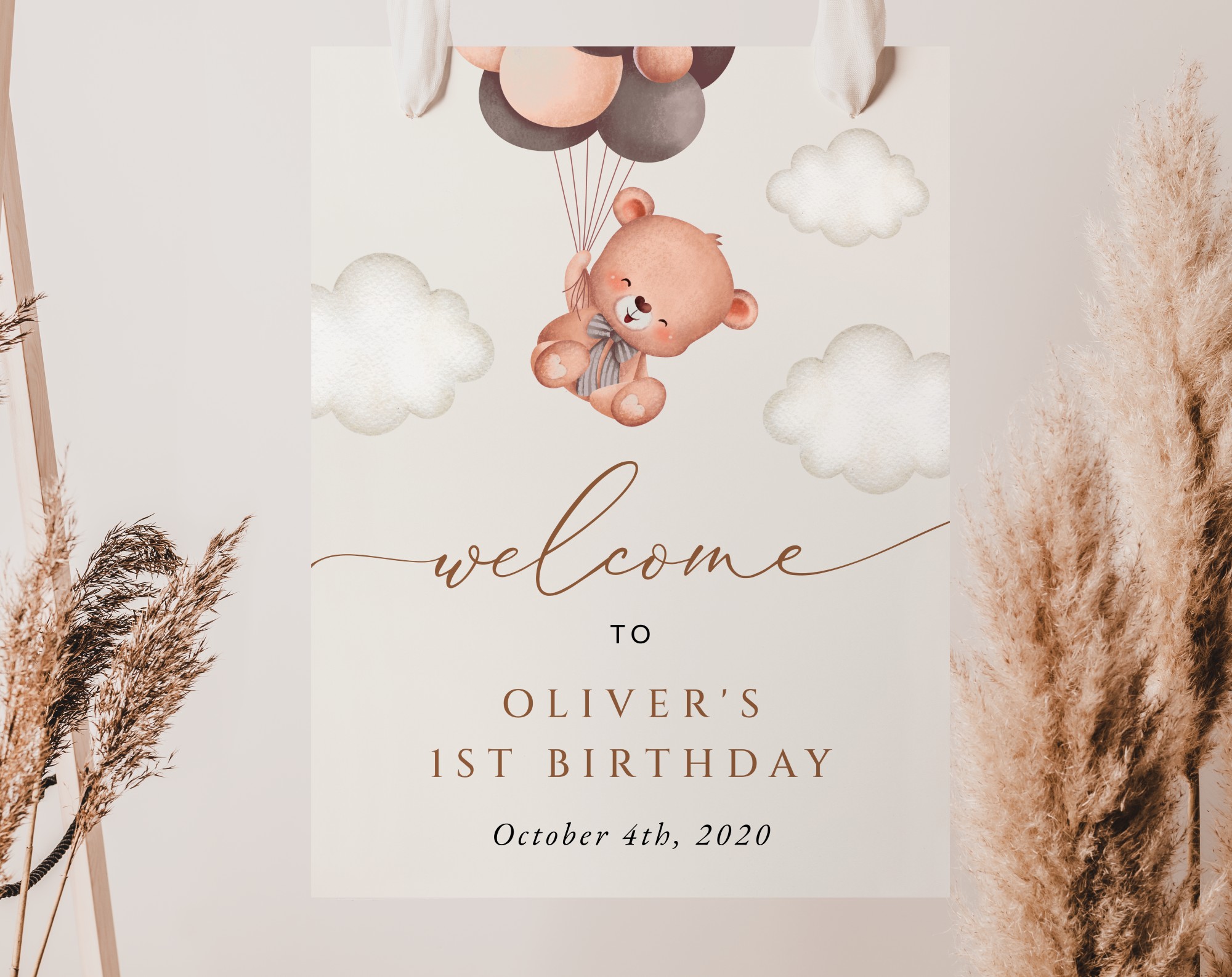 Baby Bear with Brown Balloons Welcome Sign, Birthday Sign, First Birthday, Boy Birthday, Printable File, Edit Yourself, SH78 Baby Bear with Brown Balloons Welcome Sign, Birthday Sign, First Birthday, Boy Birthday, Printable File, Edit Yourself, SH78
